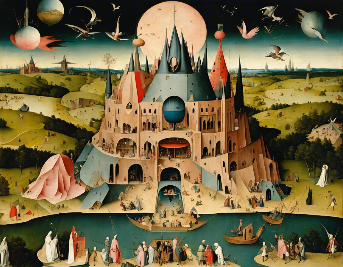Moral allegories and chaotic visions of heaven and hell, brutalist architecture - Poster