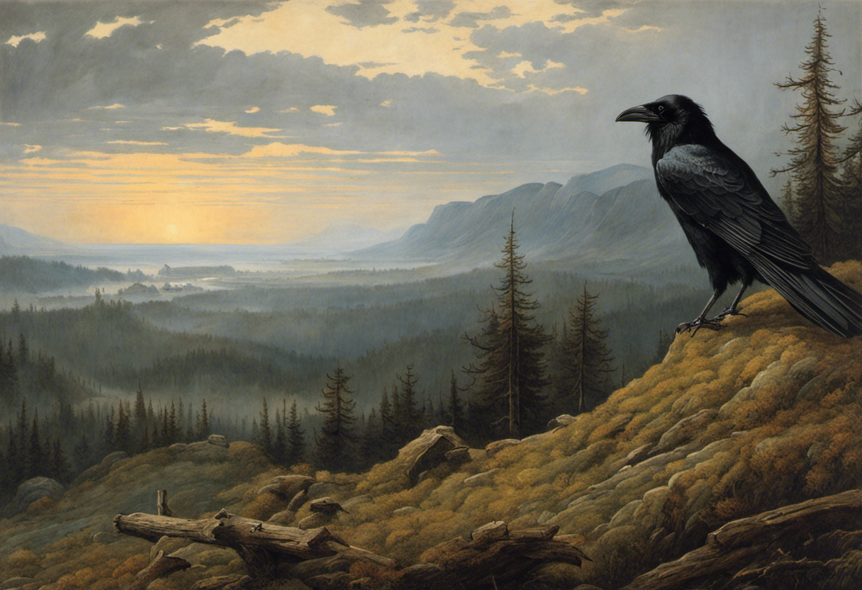 Mesmerizing landscapes invoking spiritual introspection, a crow - Poster