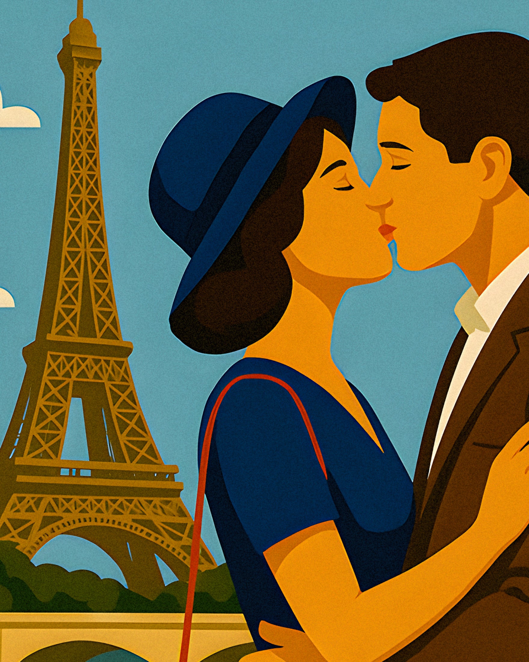 Paris Lovers Poster – Romantic Vintage-Style Illustration
