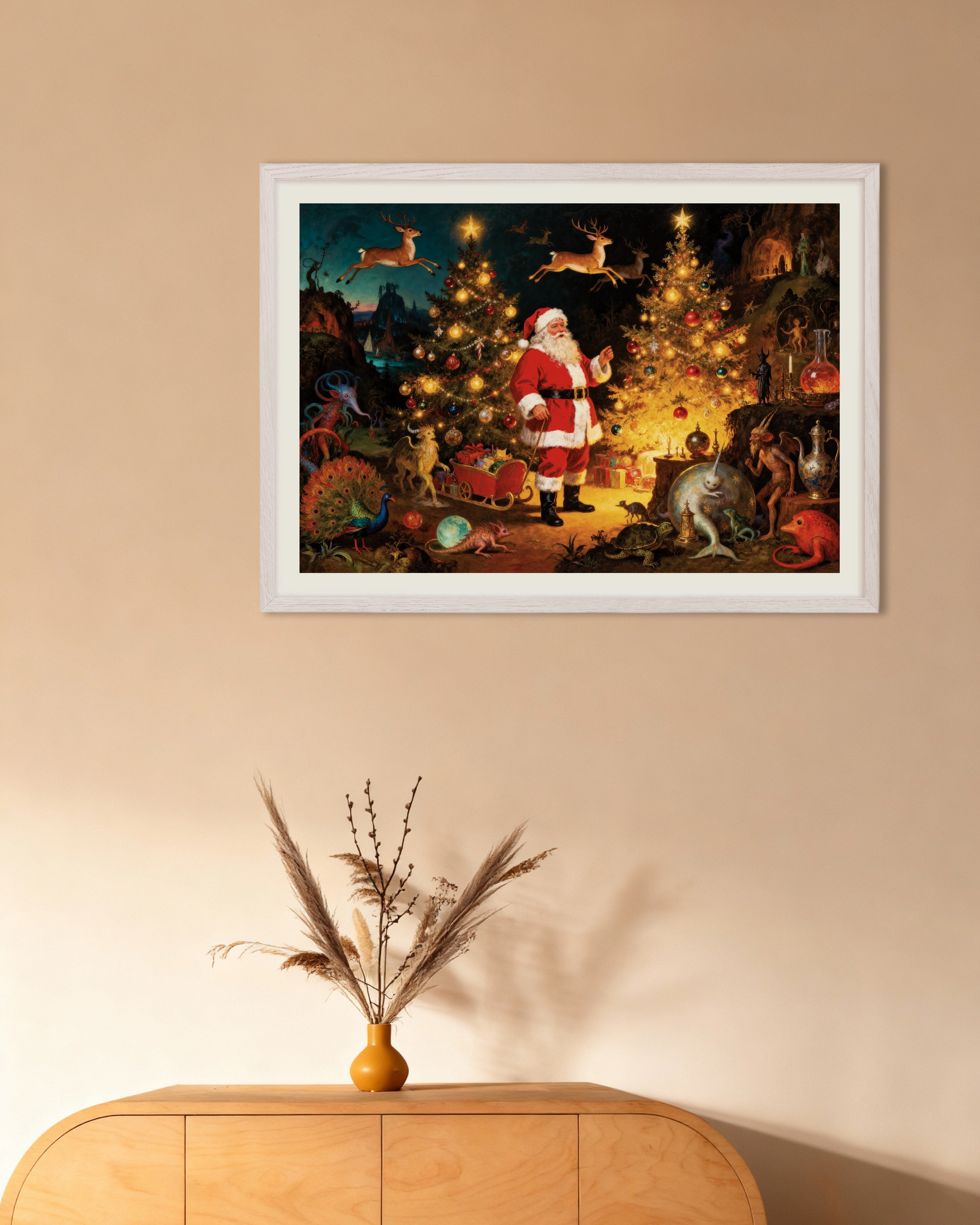 Poster of A strange and fantastic Christmas poster, with white wooden frame