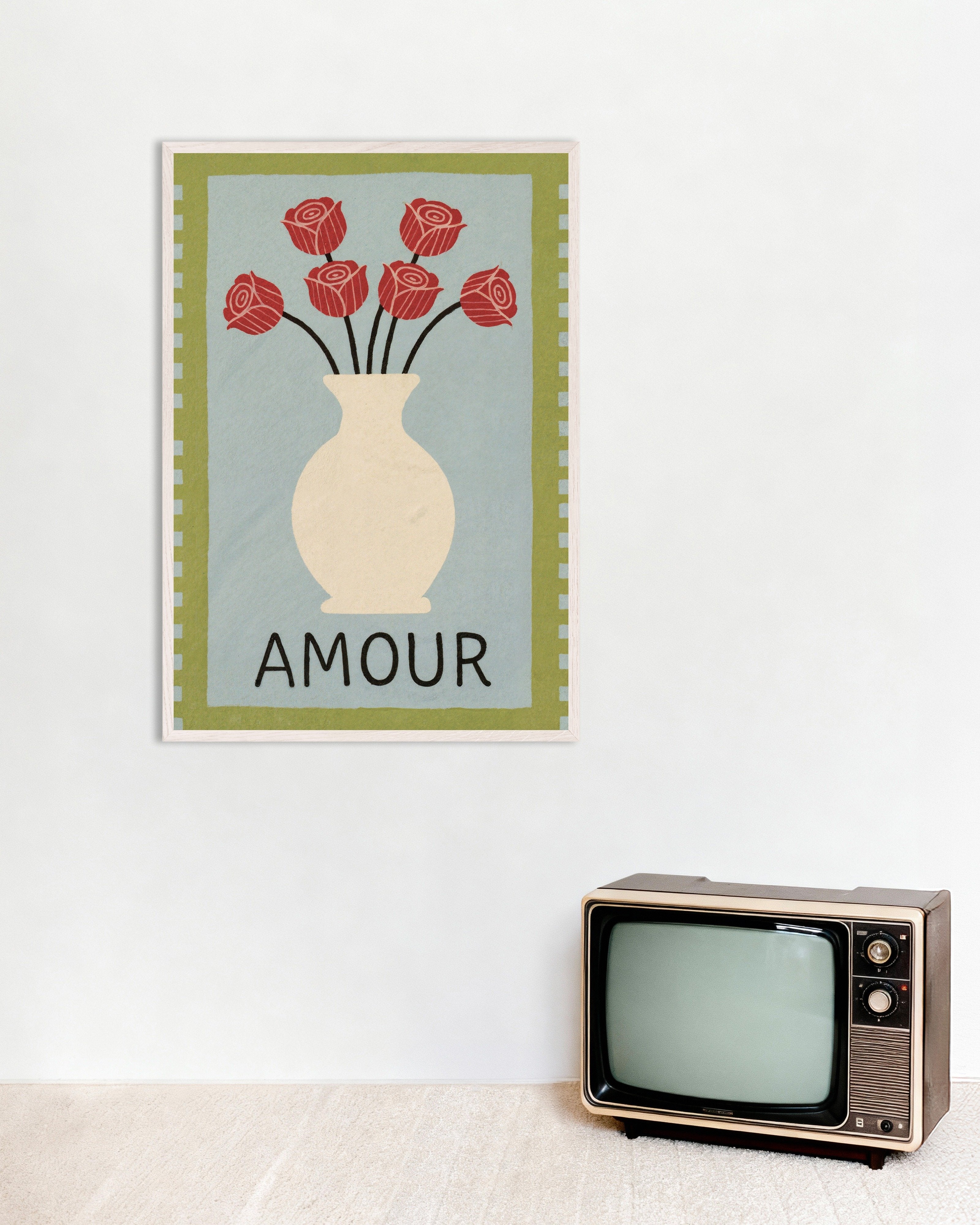Poster of Amour - Roses Vase - Poster, with white wooden frame