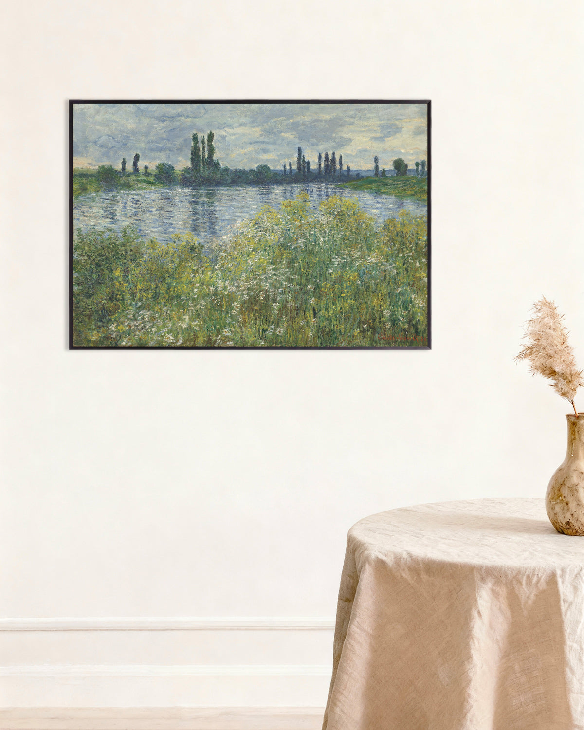 Claude Monet’n Seinen ranta Vétheuilissa (1880) -juliste metallikehyksessä