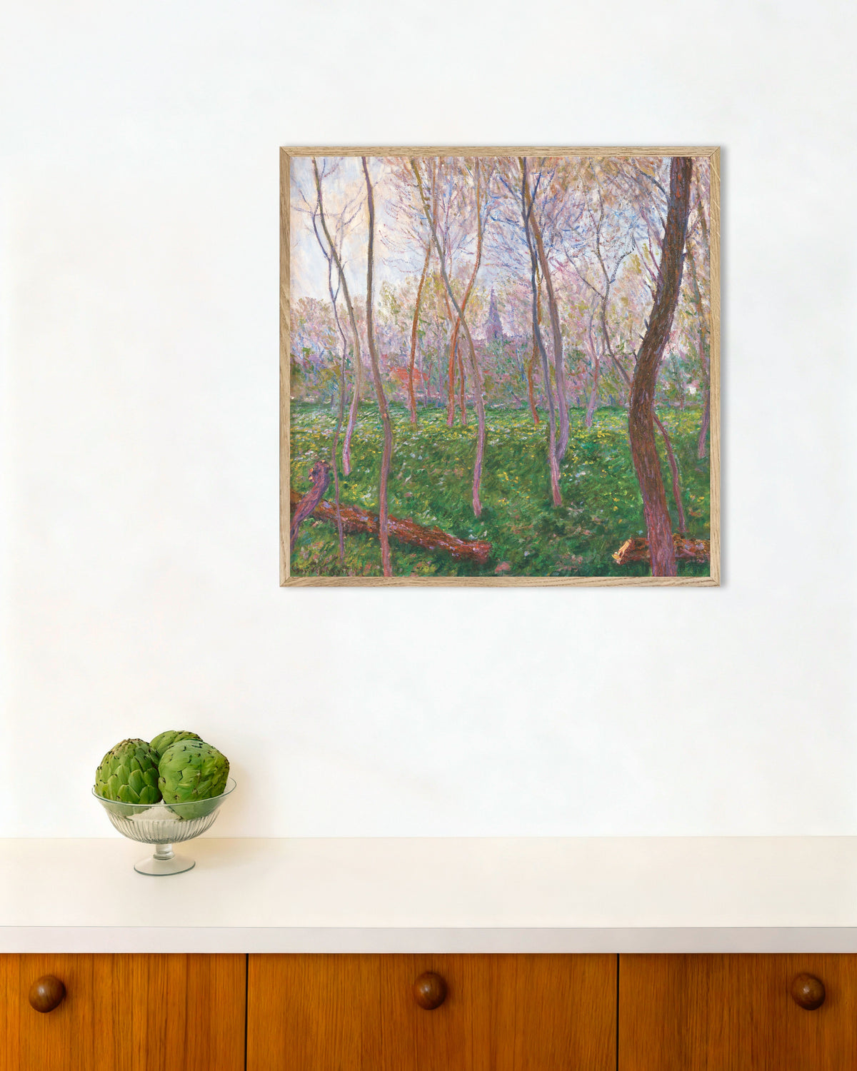 Claude Monet’n Bennecourt (1887) -juliste luonnonvärisessä puukehyksessä