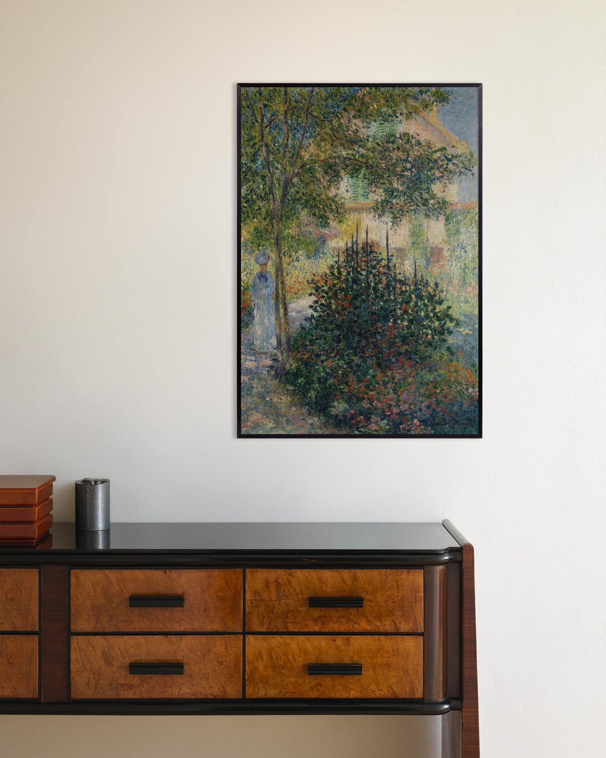 Claude Monet’n Camille Monet Argenteuilin puutarhassa (1876) -juliste metallikehyksessä