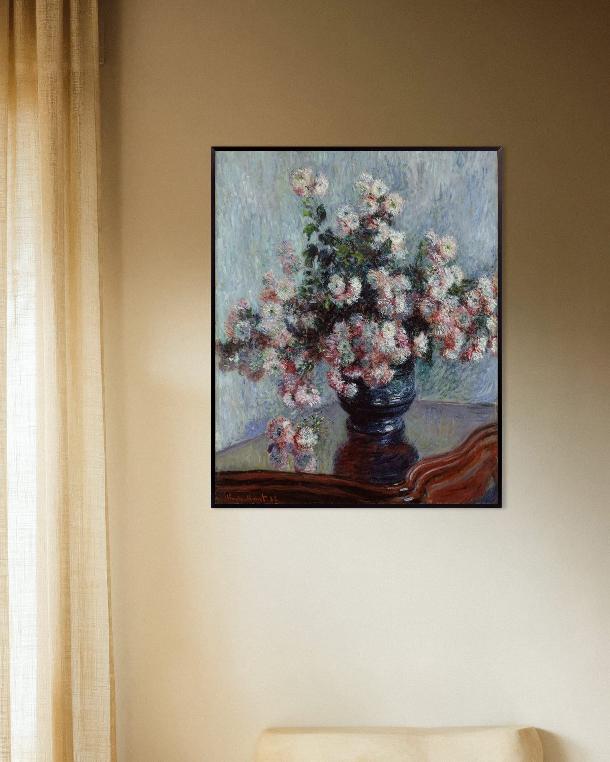 Claude Monet’n Krysanteemit (1882) -juliste metallikehyksessä