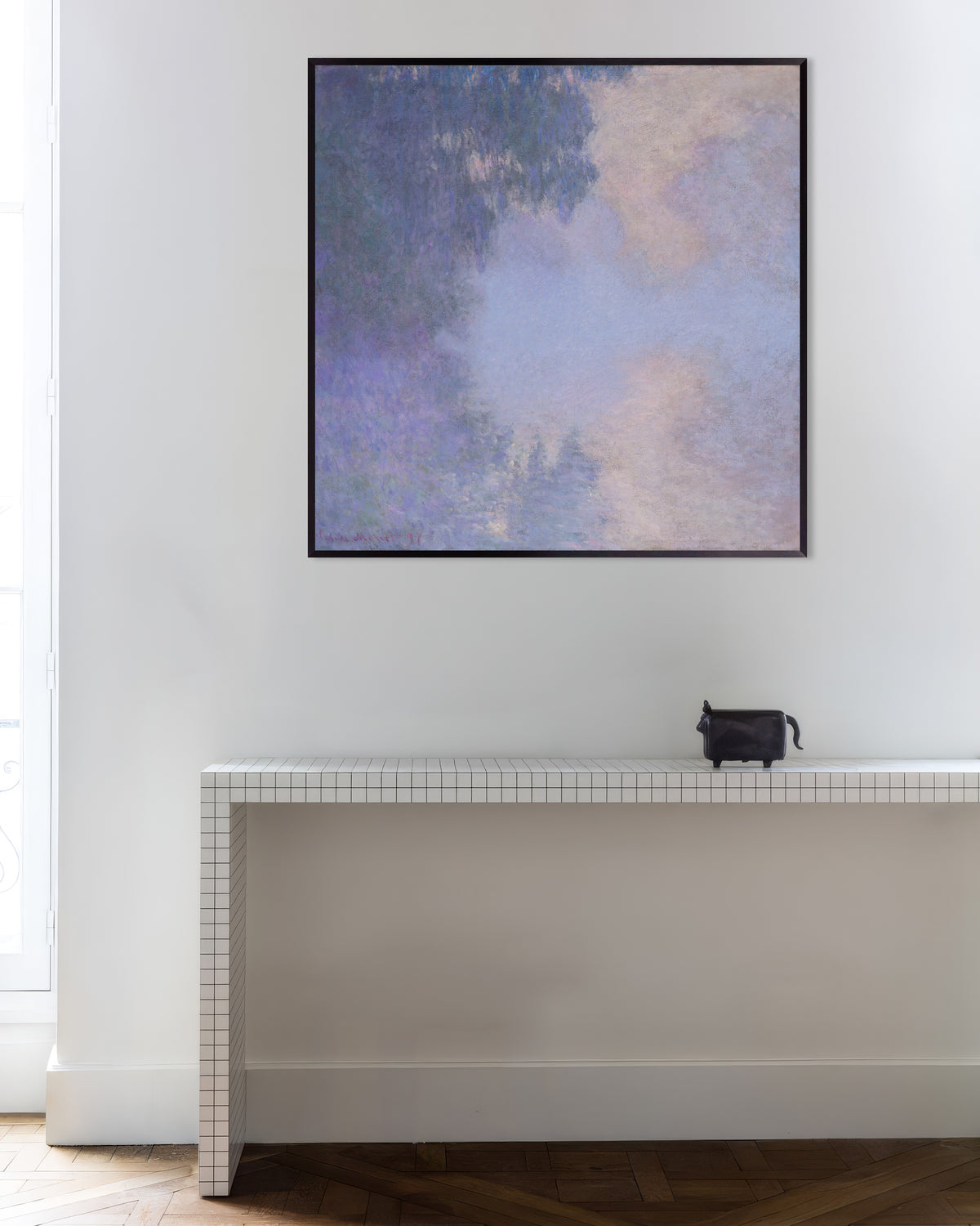 Claude Monet’n Seinen sivuhaara Givernyn lähellä, usva (1897) -juliste metallikehyksessä