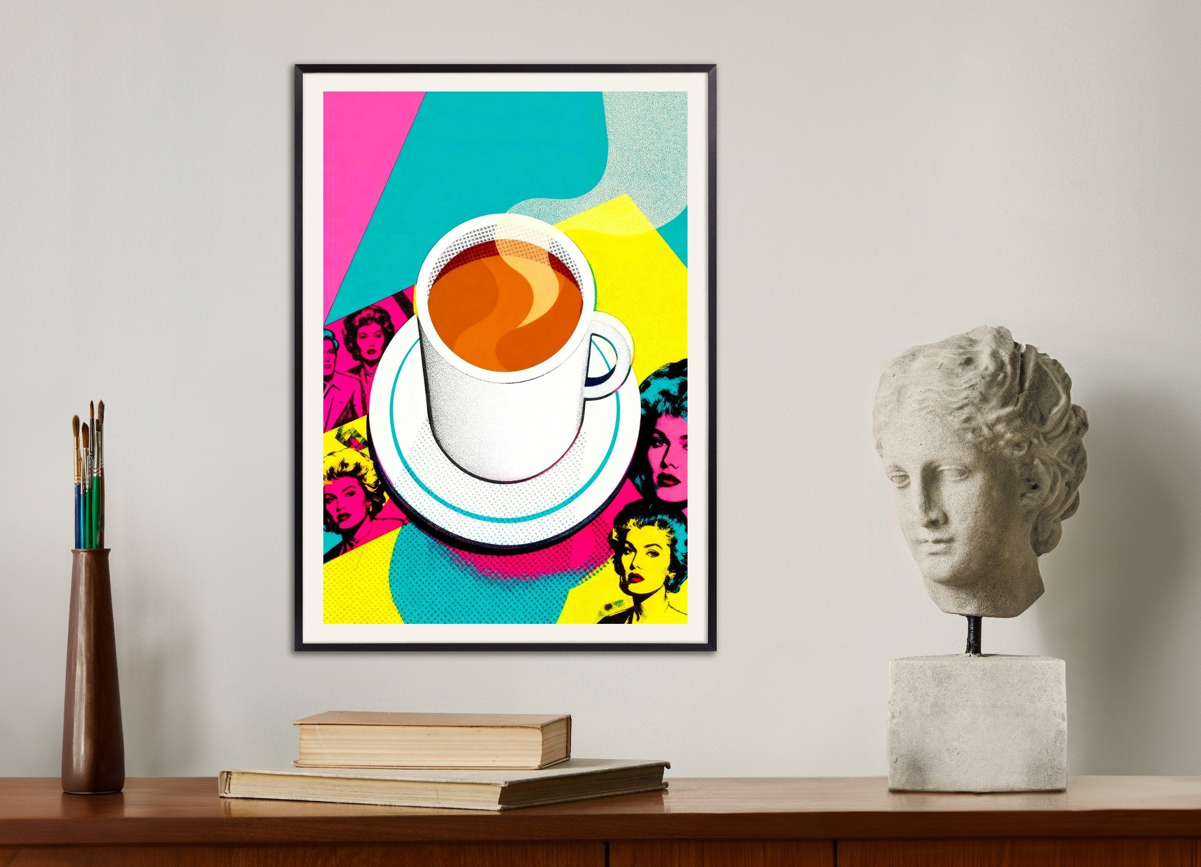 Poster of Coffee poster pop art – Andy Warhol style print, with metal frame