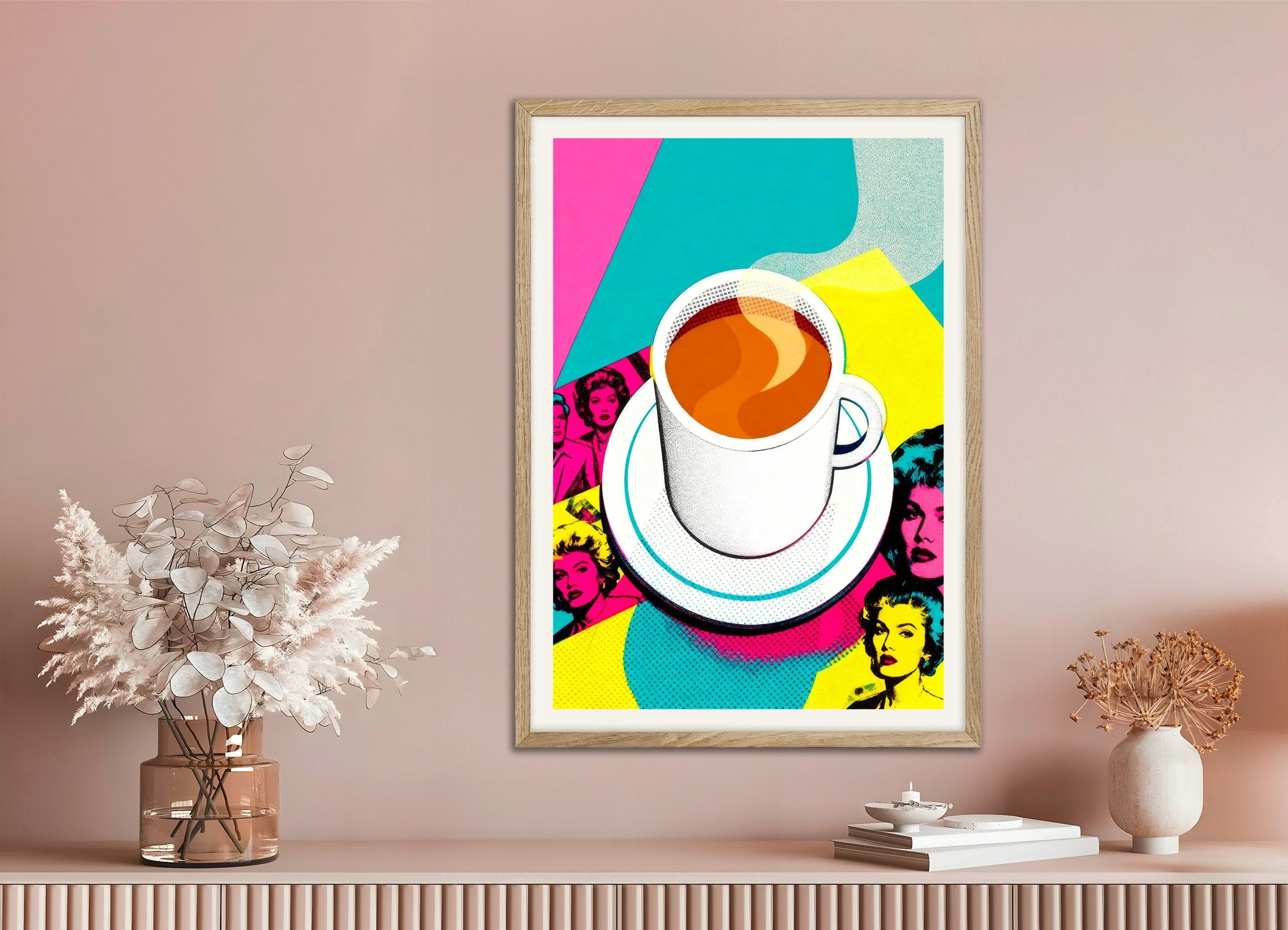 Poster of Coffee poster pop art – Andy Warhol style print, with natural wooden frame