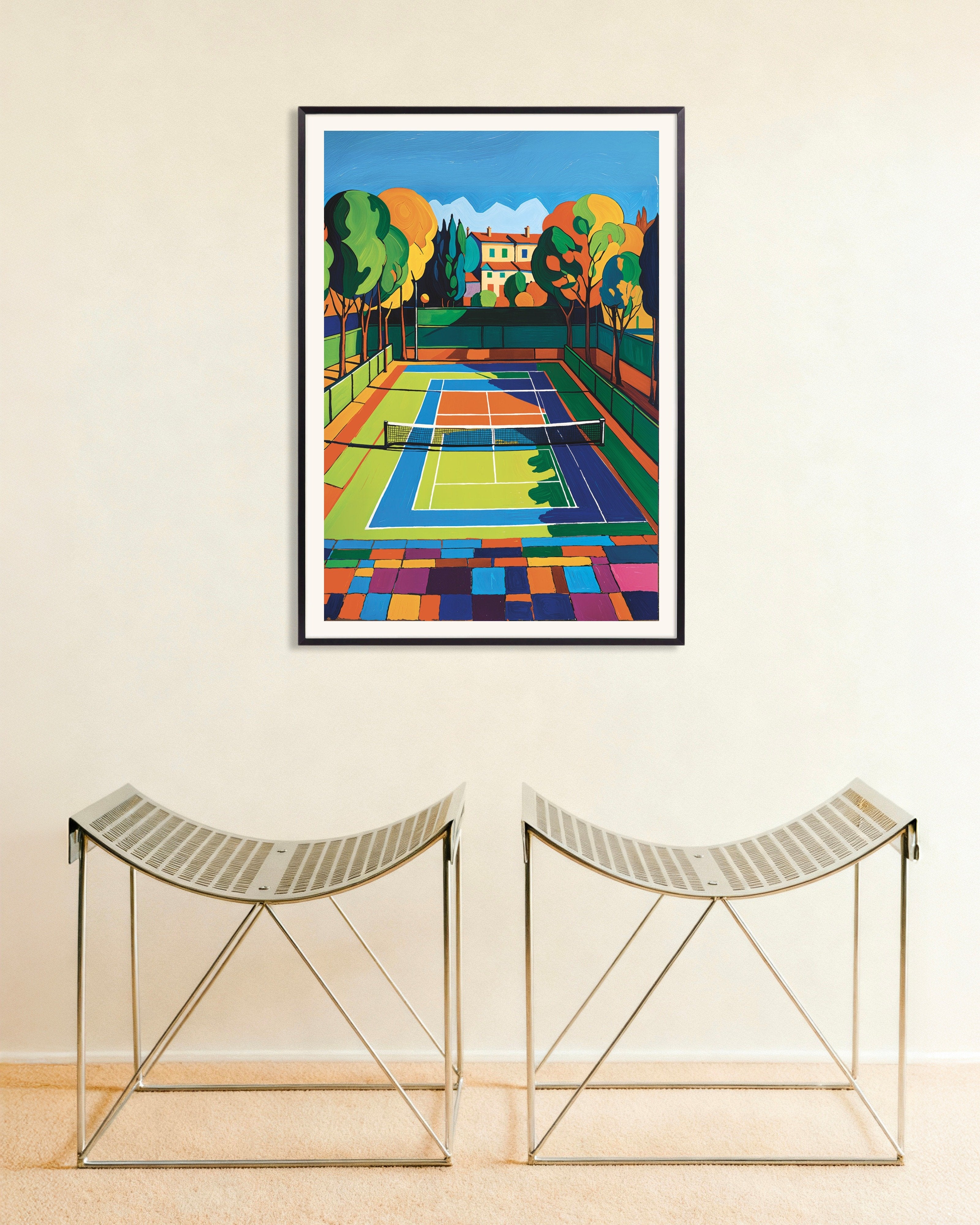 Poster of Colorful fauvist tennis court, with metal frame