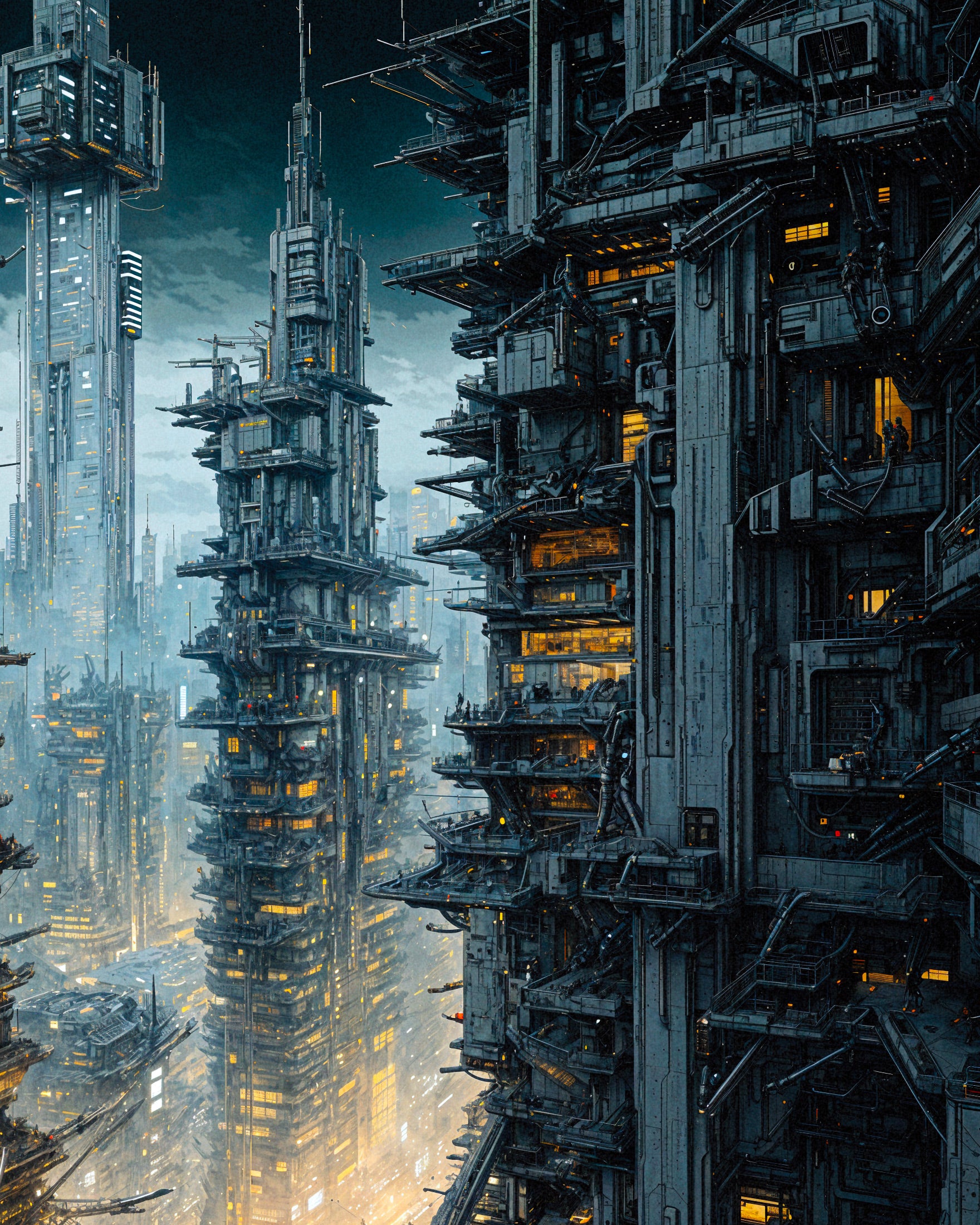 Cybernetic city at night, science-fiction - Poster