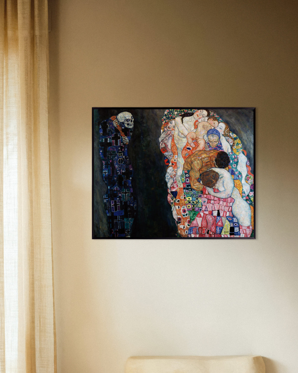 Juliste teoksesta Kuolema ja elämä (1910–1915), Gustav Klimt, metallikehyksissä