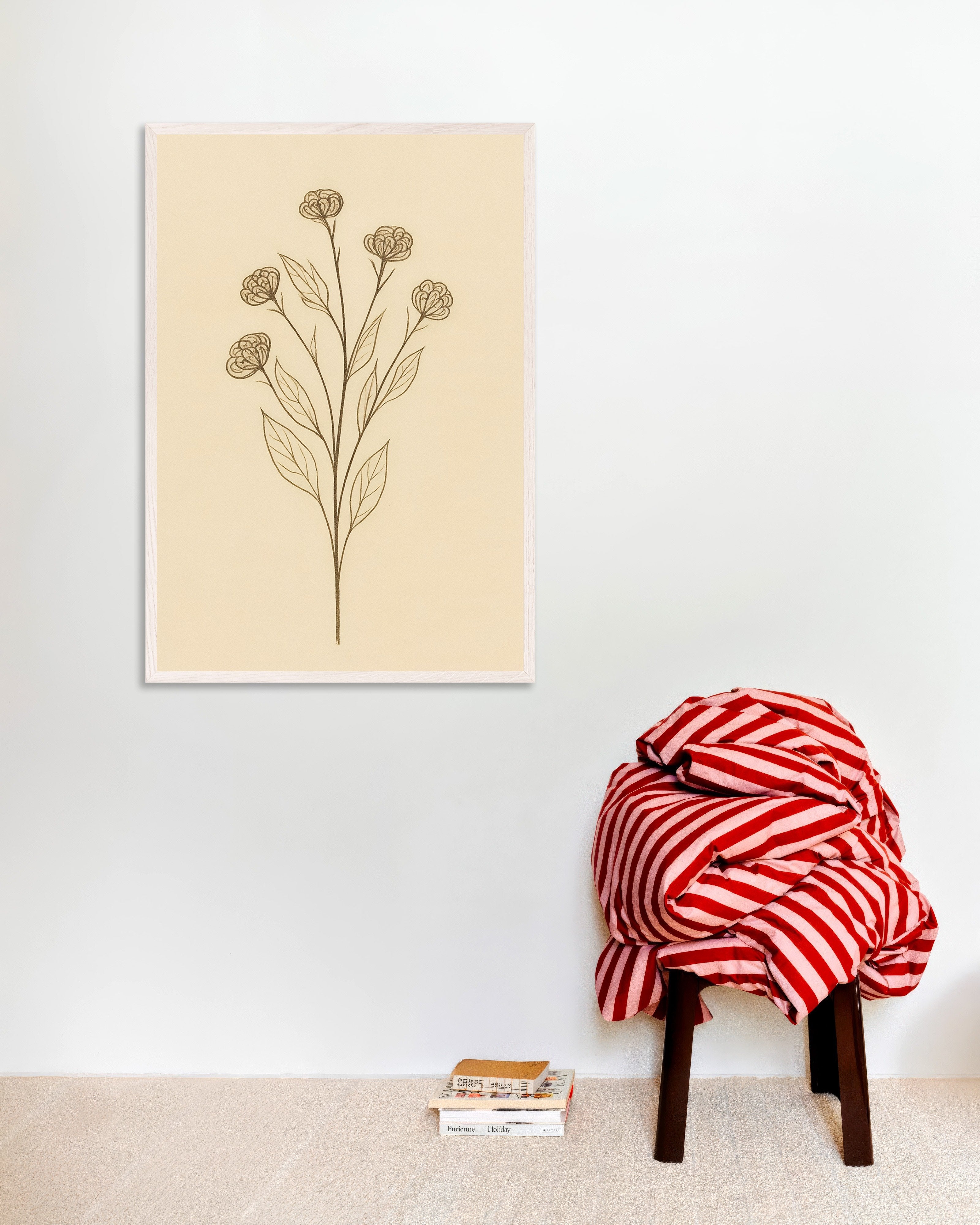 Poster of Dried Statice Poster – Autumn Botanical Art, with white wooden frame