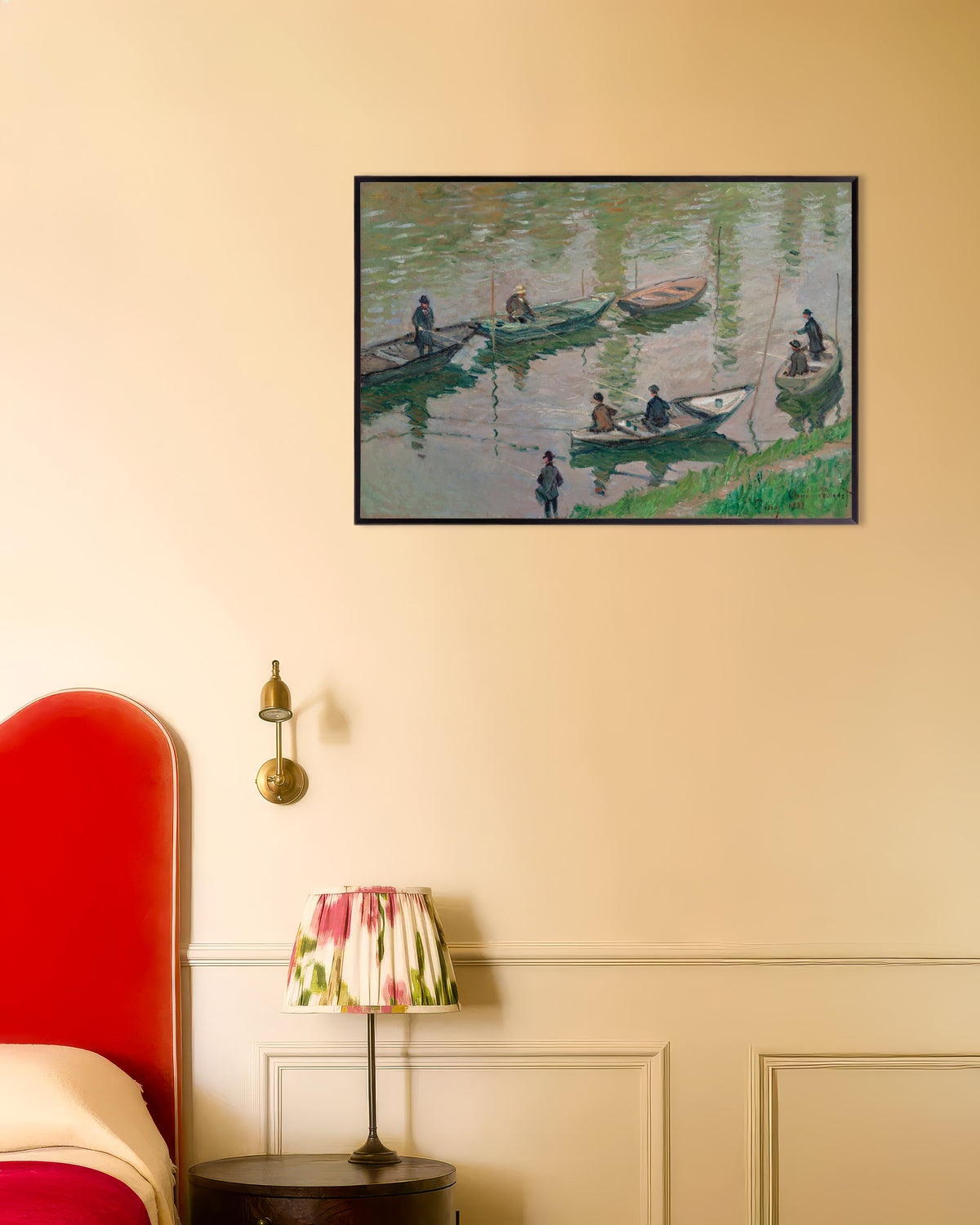 Claude Monet’n Kalastajia Seinellä Poissyssa (1882) -juliste metallikehyksessä