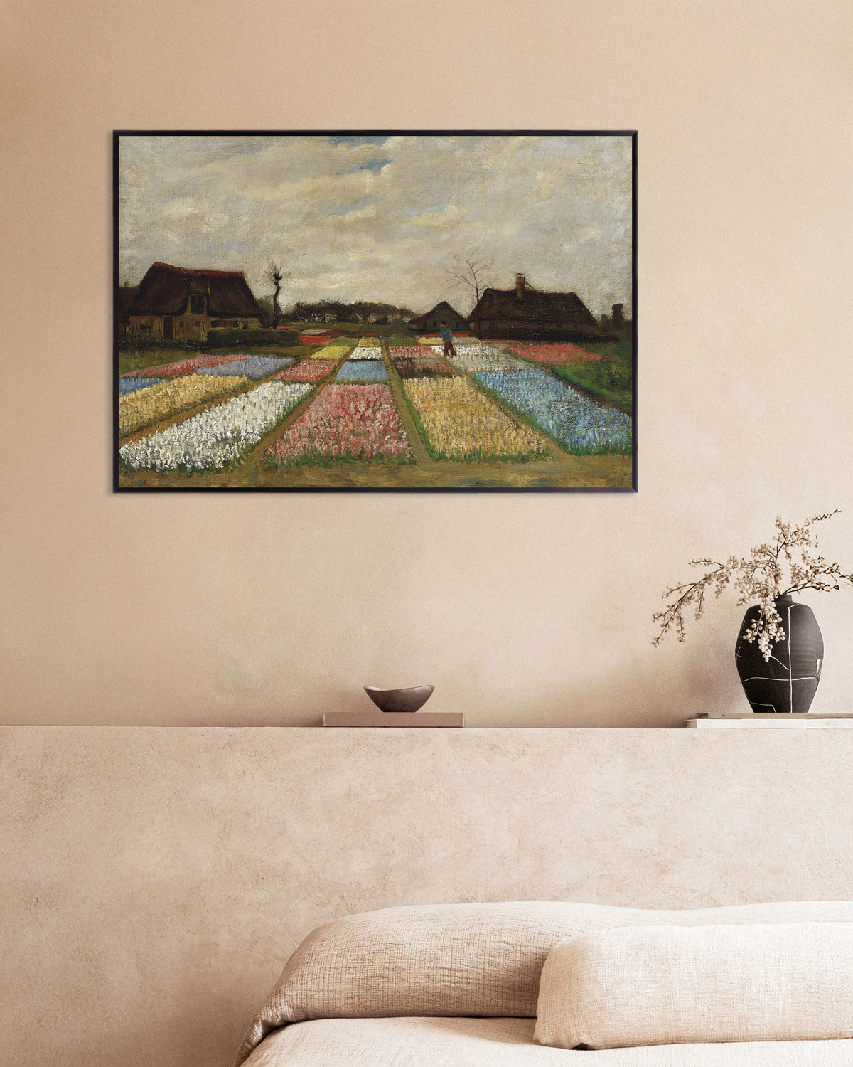 Juliste teoksesta Kukkapenkit Hollannissa (noin 1883), Vincent van Gogh, metallikehyksissä