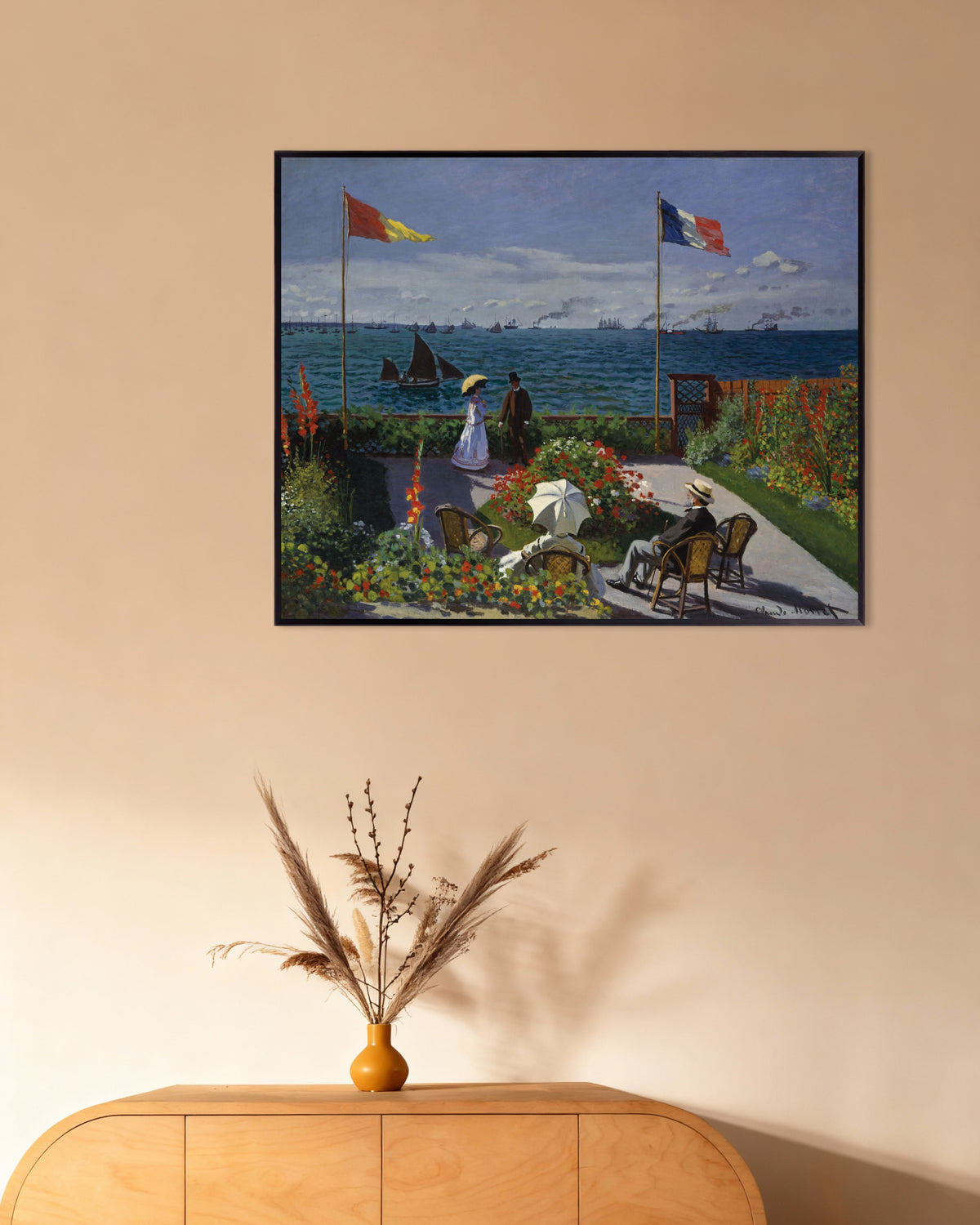 Claude Monet’n Puutarha Sainte-Adressessa (1867) -juliste metallikehyksessä