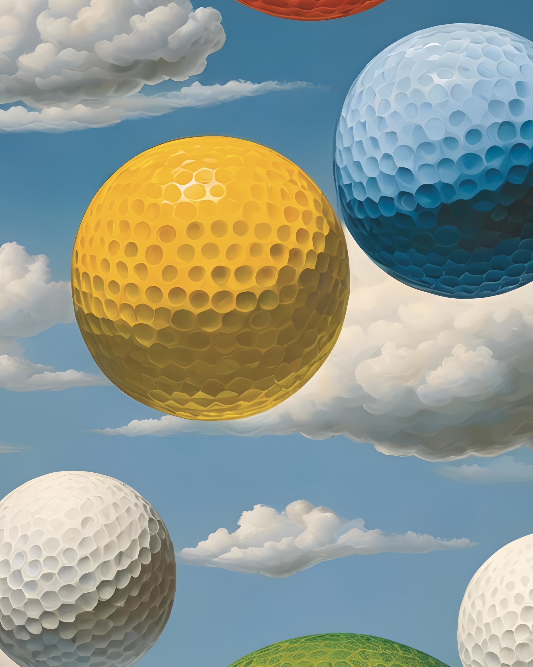 Golf-maailmat – surrealistinen taivasjuliste