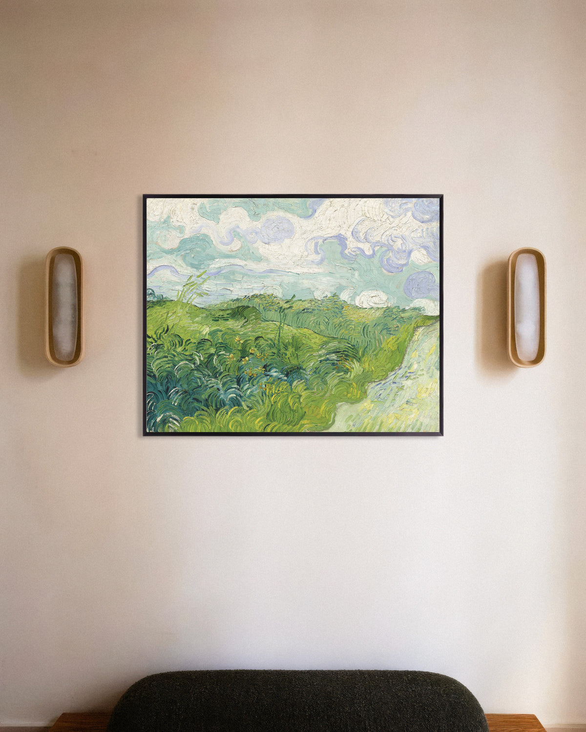 Vincent van Goghin juliste Vihreät vehnäpellot, Auvers (1890), metallikehyksellä