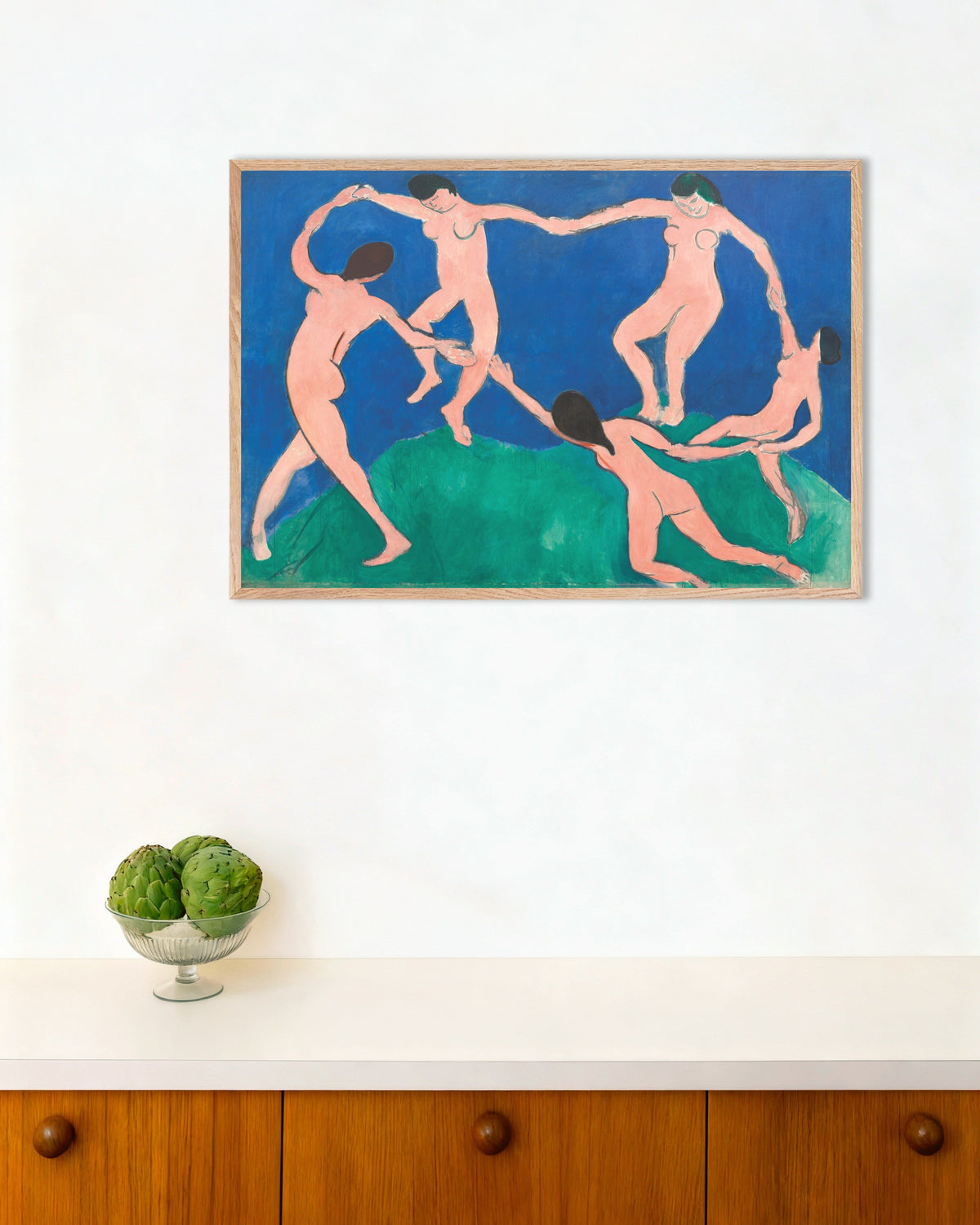 Juliste teoksesta Henri Matisse Tanssi-juliste (1909), luonnonvärisissä puukehyksissä