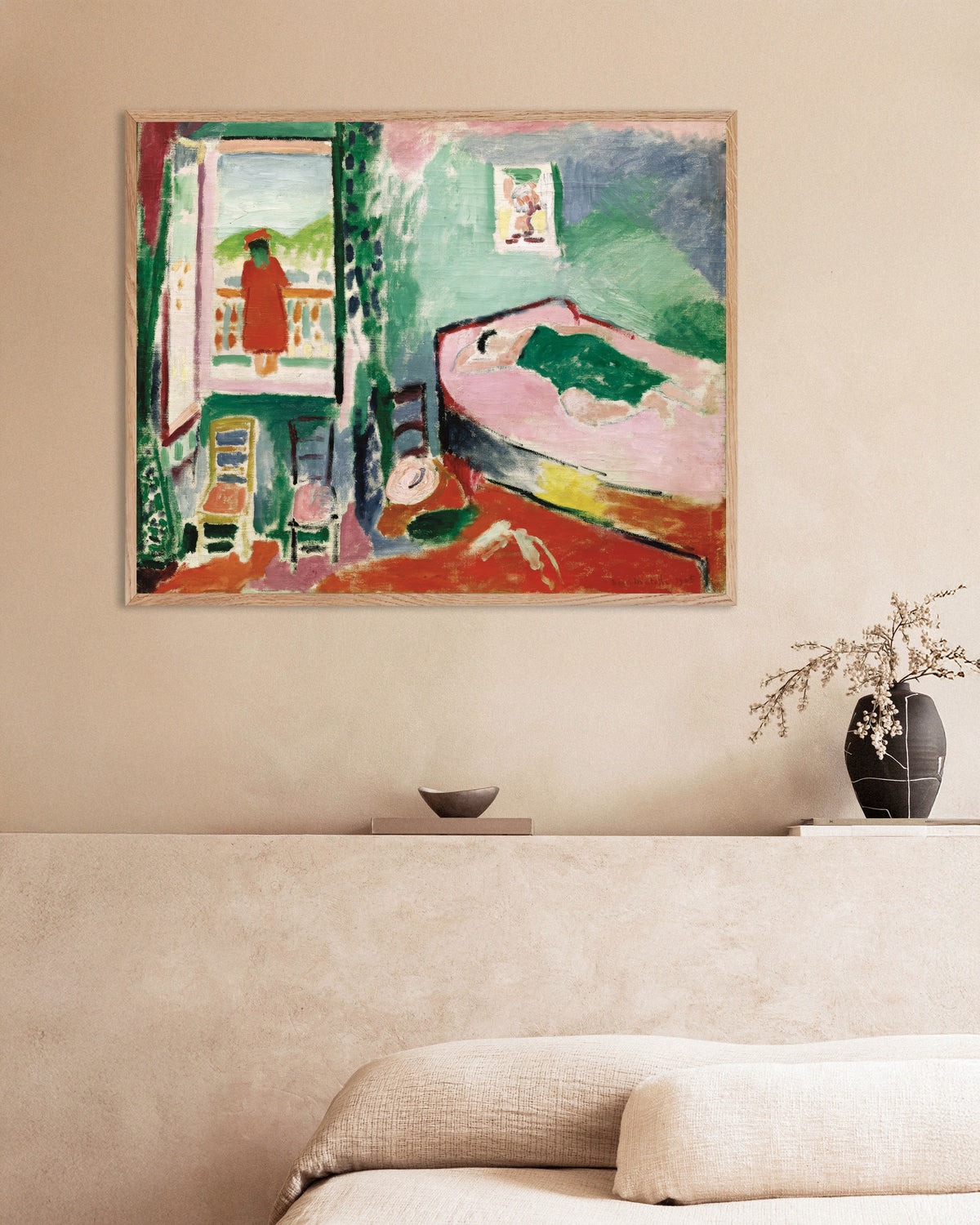Juliste teoksesta Sisätila Colliouressa (1905), Henri Matisse, luonnonvärisissä puukehyksissä