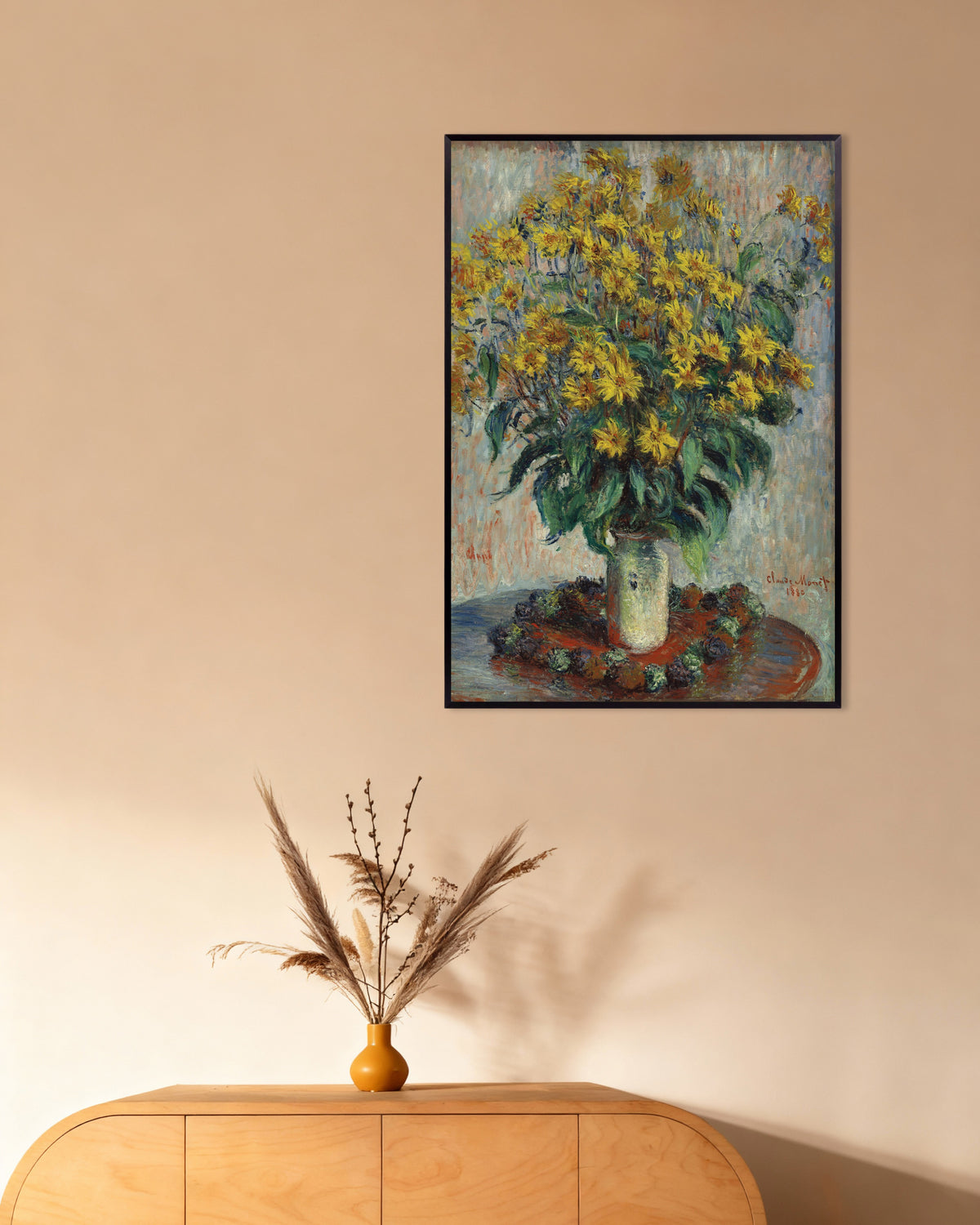 Claude Monet’n Maa-artisokan kukat (1880) -juliste metallikehyksessä