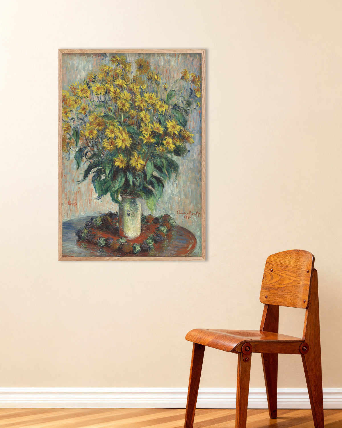 Claude Monet’n Maa-artisokan kukat (1880) -juliste luonnonvärisessä puukehyksessä