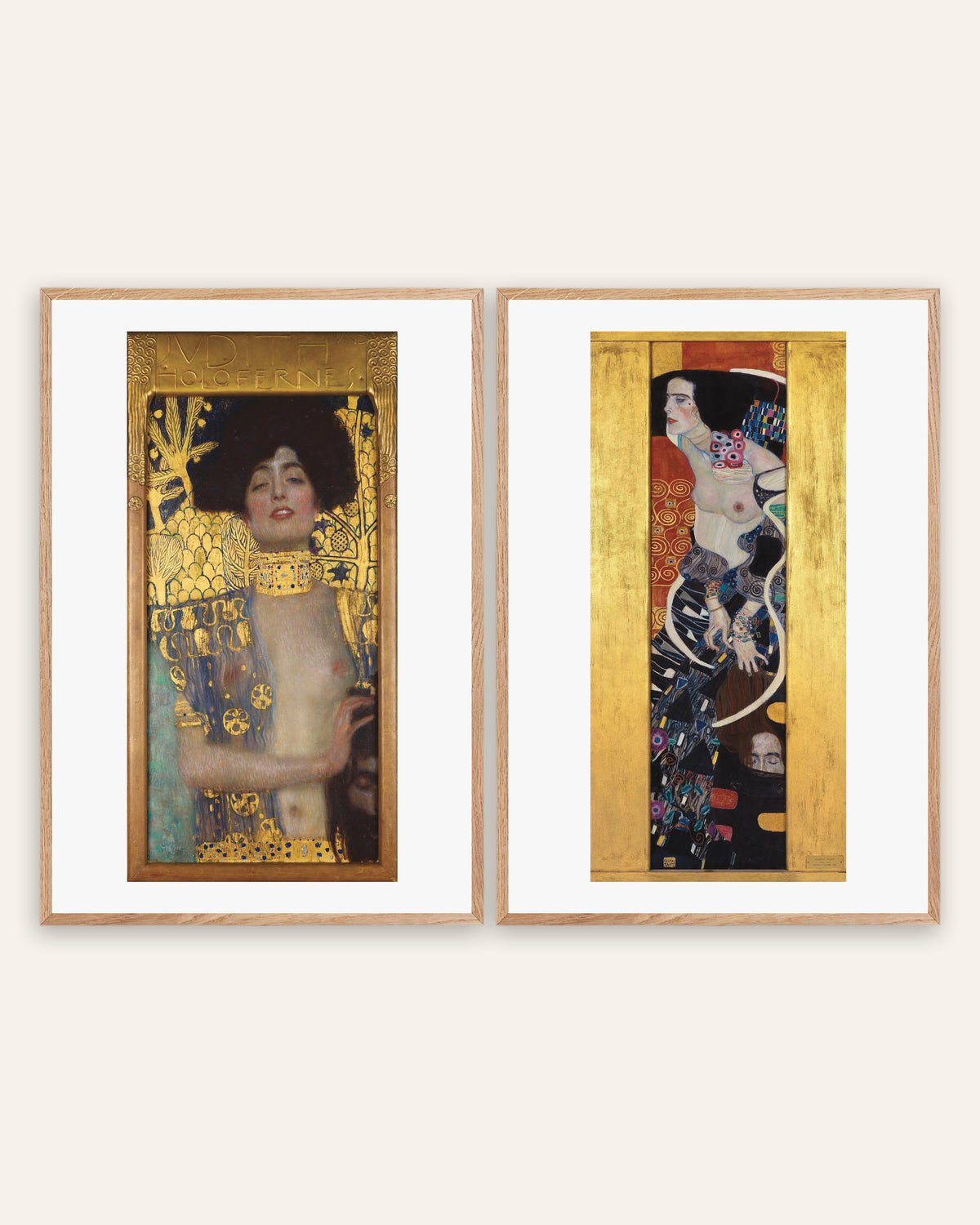 Klimt-julisteet, 2 kpl setti: Judit I ja Judit II, luonnontammikehyksissä