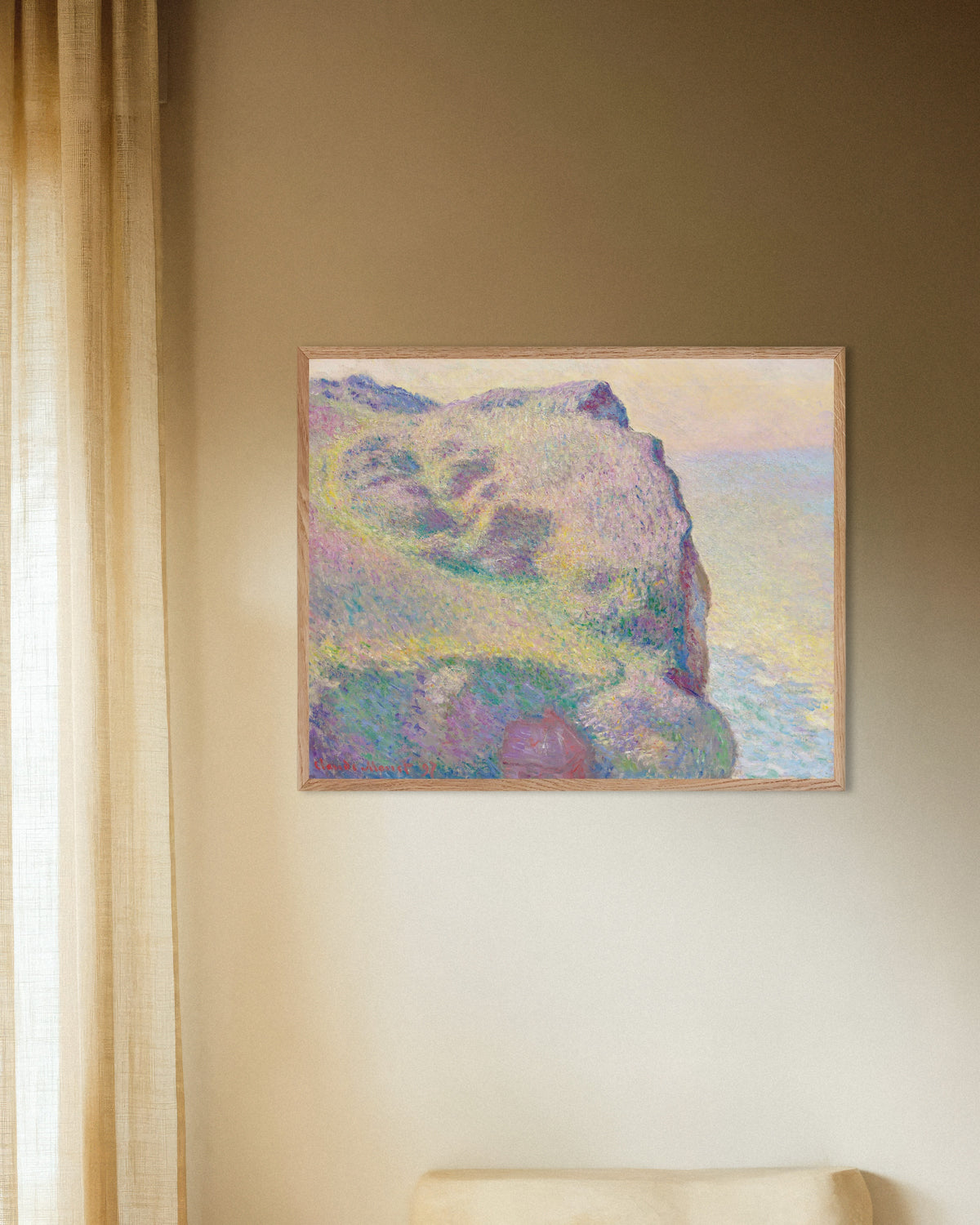 Claude Monet’n Pointe du Petit Ailly (1897) -juliste luonnonvärisessä puukehyksessä