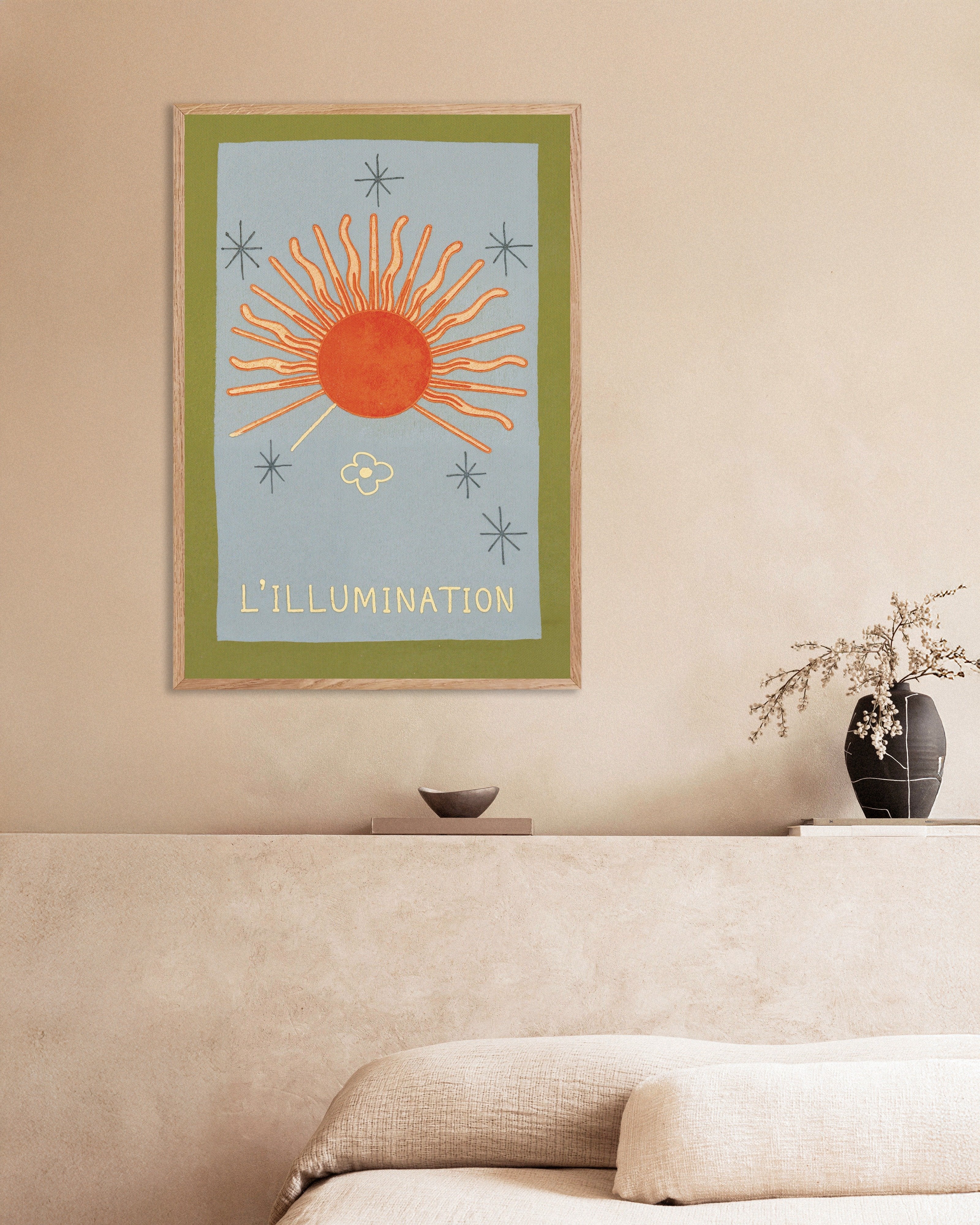 Poster of L’Illumination - The Sun, with natural wooden frame