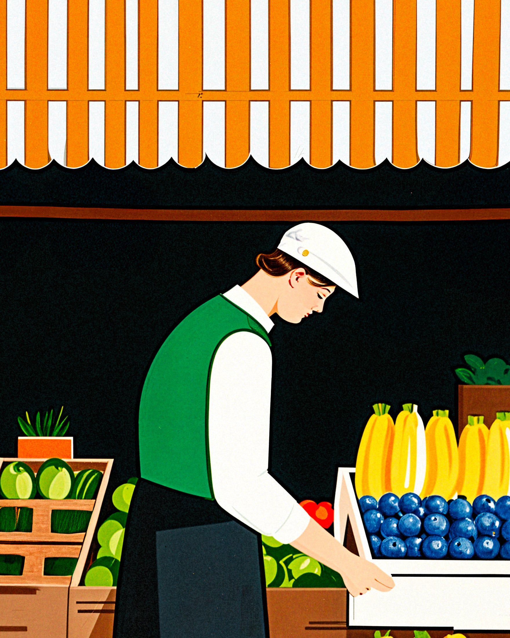 Food market poster, fruits and vegetables