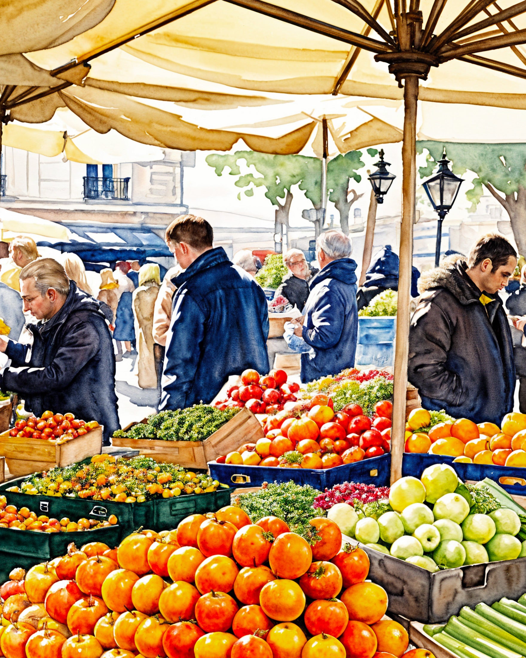 Parisian market, watercolor - Poster