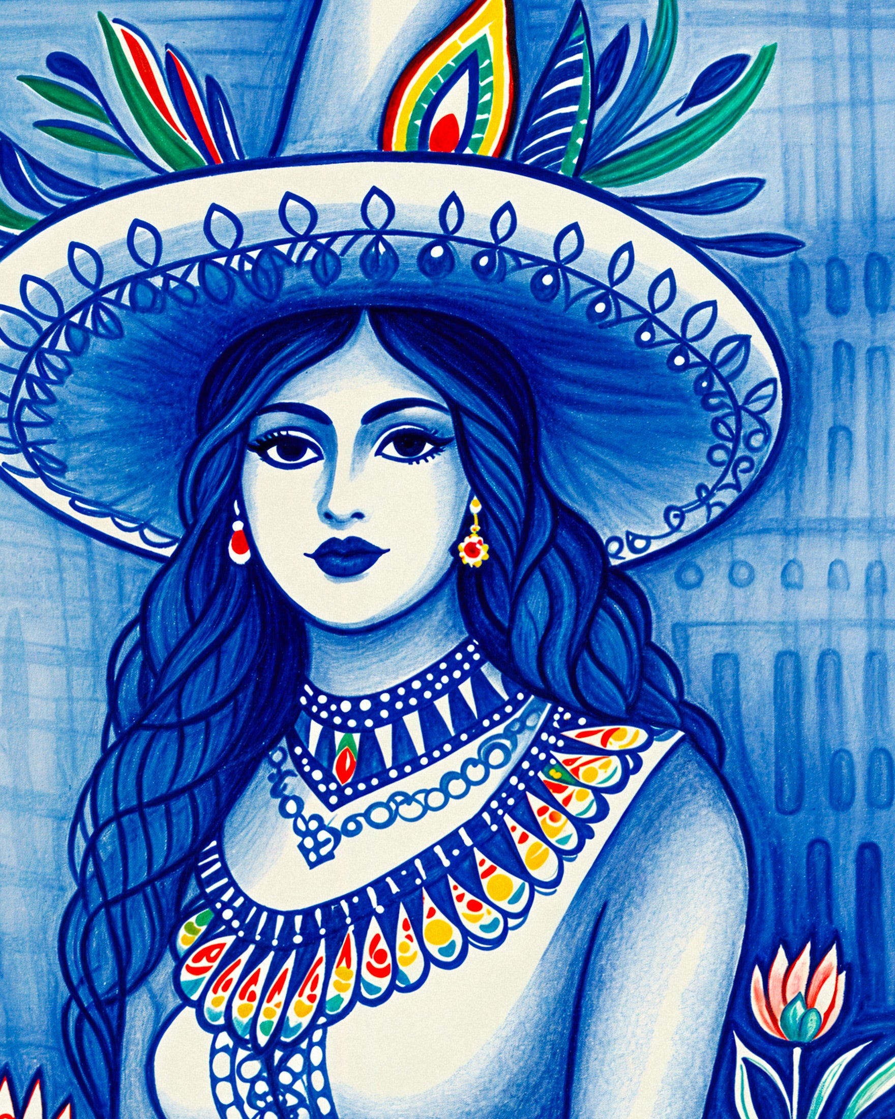 Mexican art, folklore, women portrait - Poster