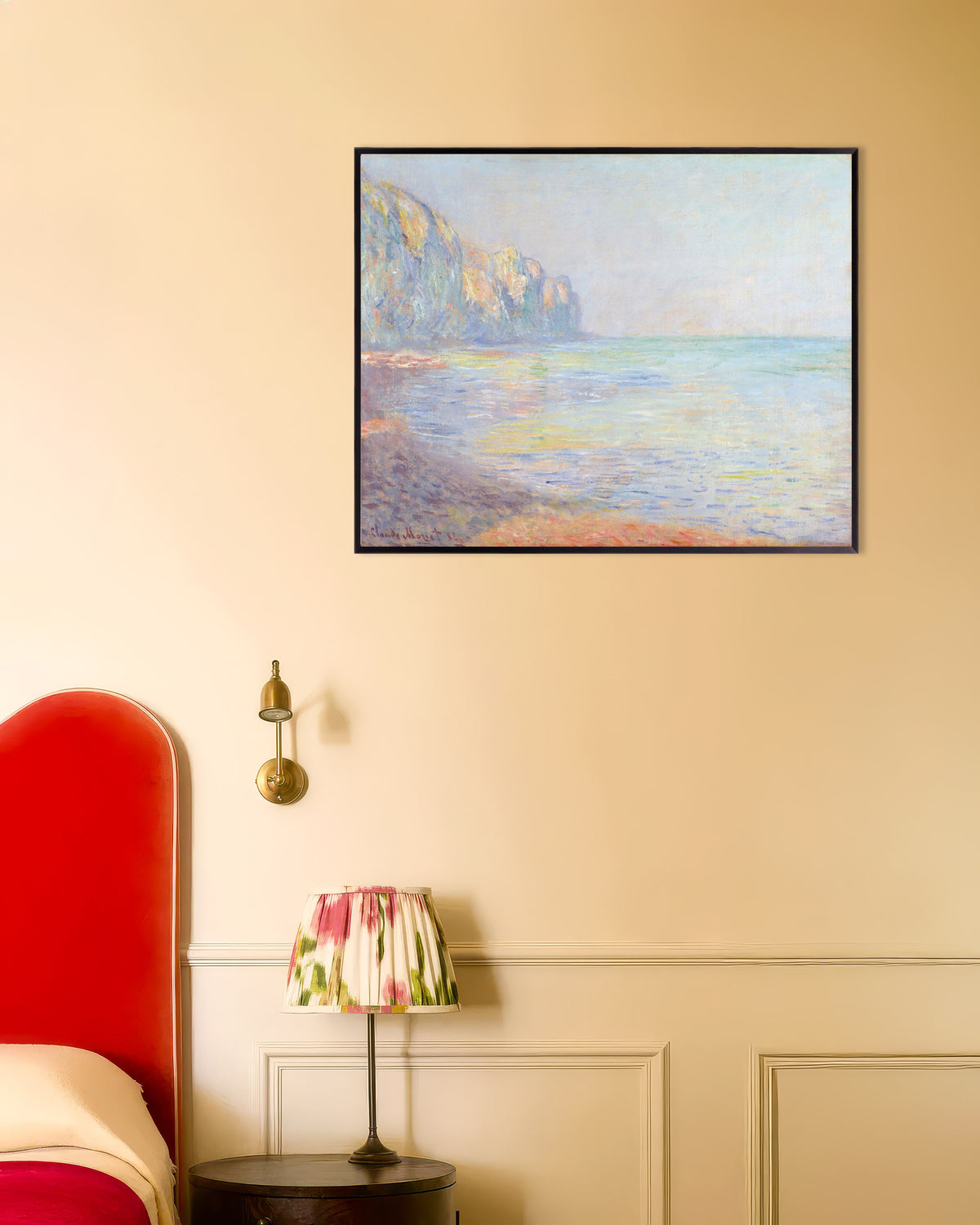 Claude Monet’n Usvainen aamu Pourvillessa (1882) -juliste metallikehyksessä