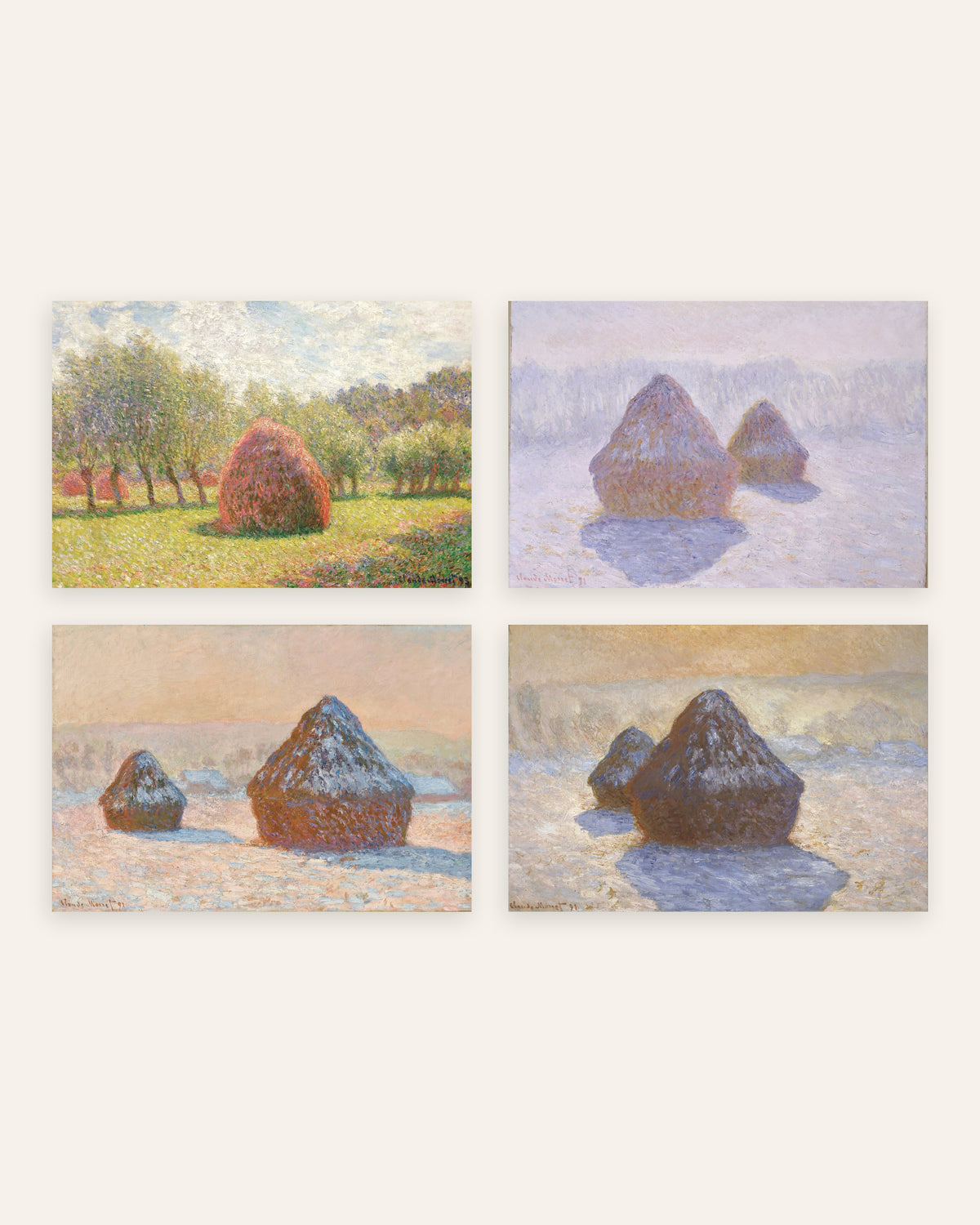 Monet Heinäsuovat-julisteet, 4 kpl setti: kesästä lumeen, ilman kehystä