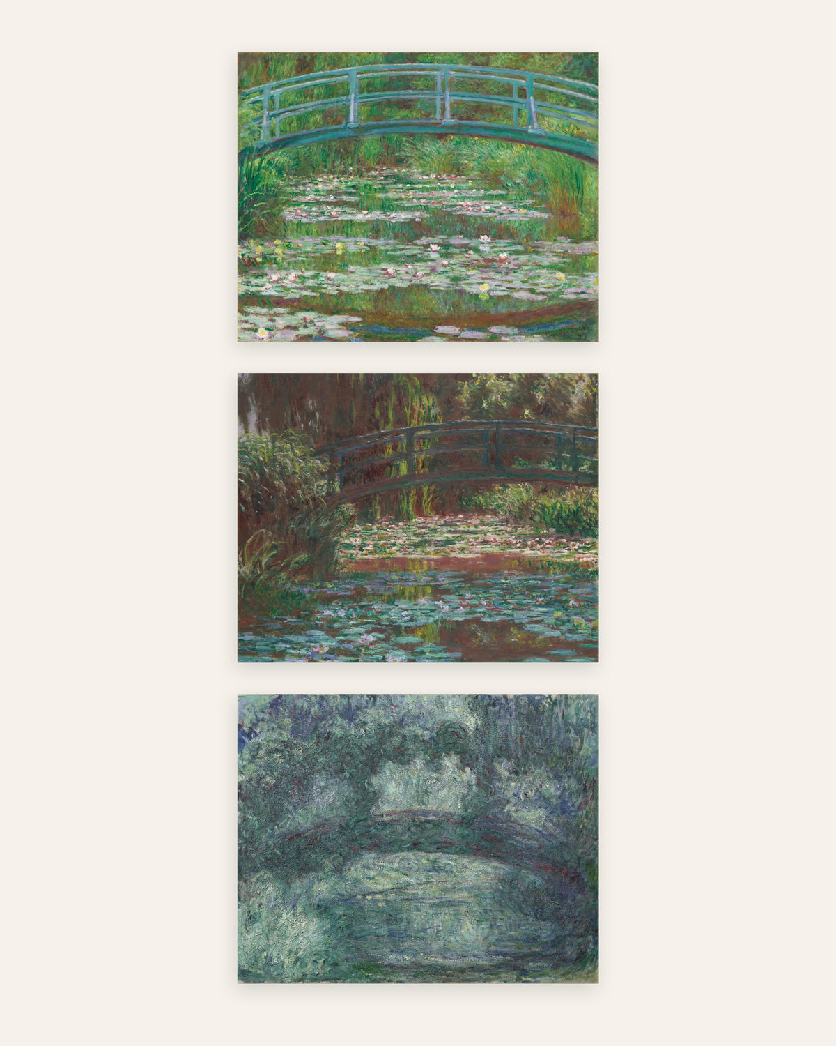 Monet Japanilainen silta -julisteet, 3 kpl setti: Giverny 1899–1924, ilman kehystä