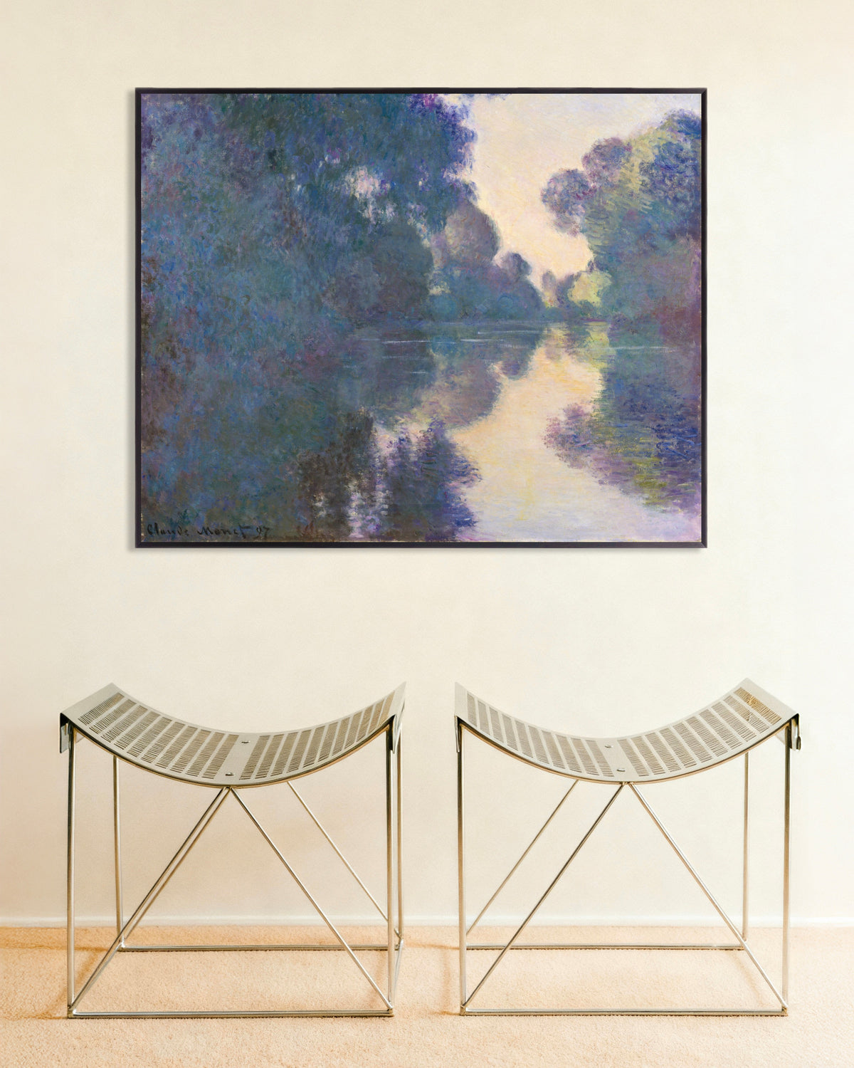 Claude Monet’n Aamu Seinellä Givernyn lähellä (1897) -juliste metallikehyksessä
