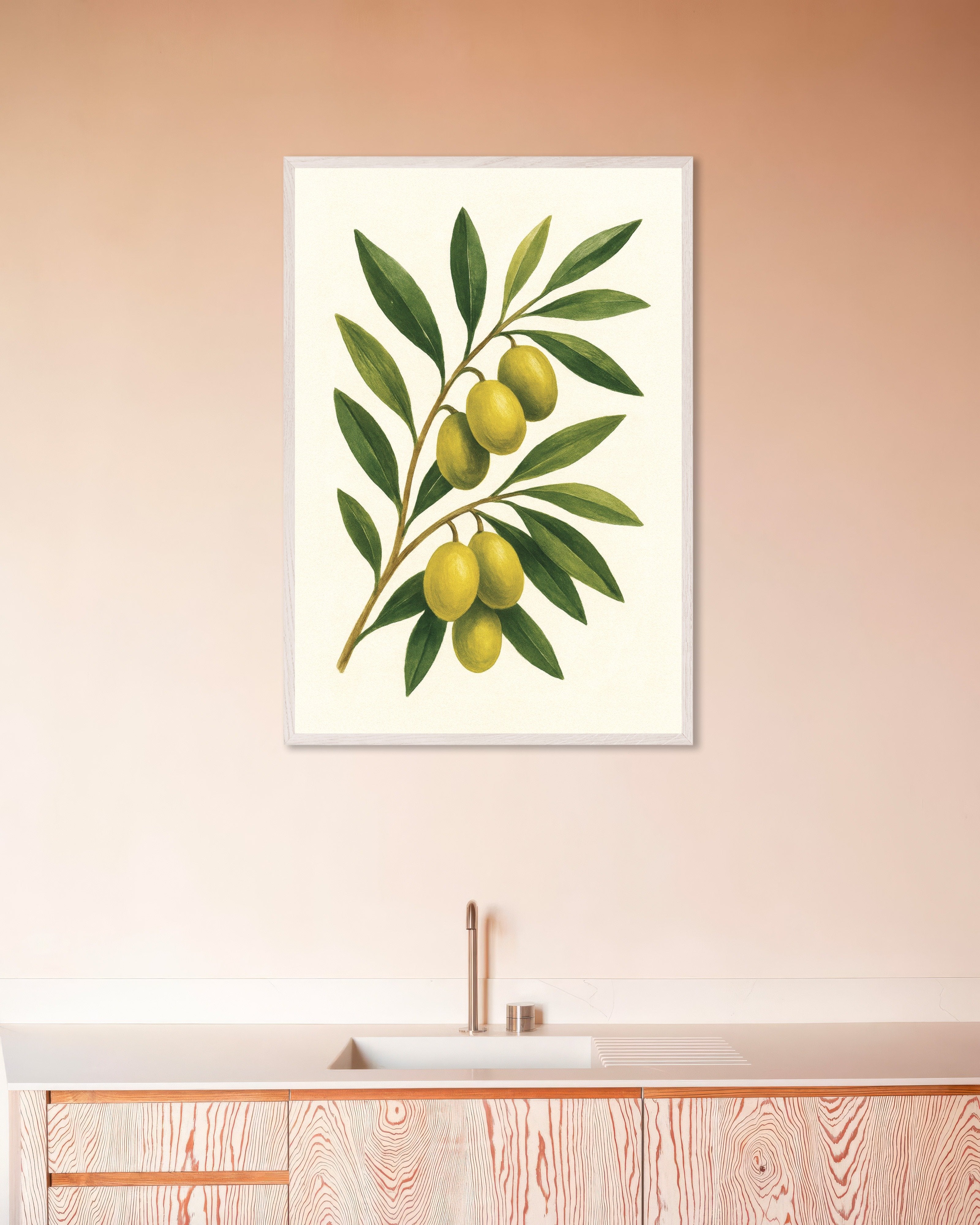 Poster of Olive branch wall art print, with white wooden frame