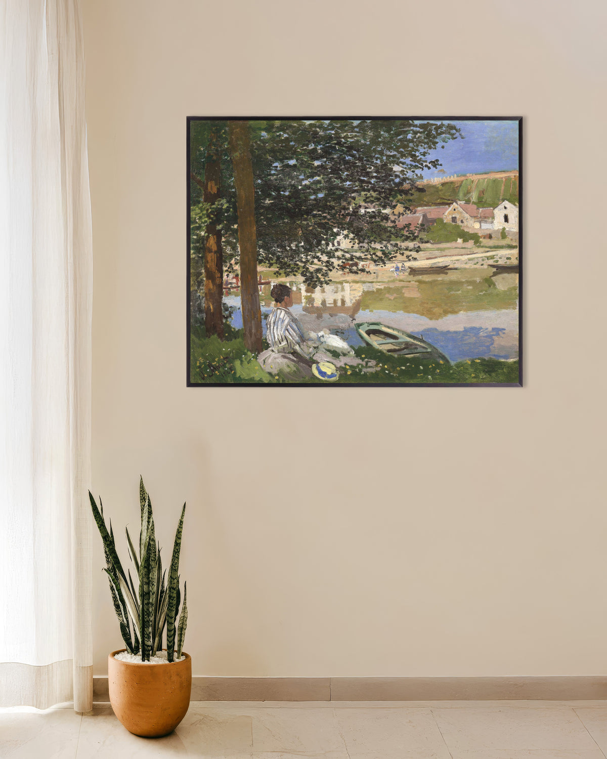 Claude Monet’n Seinen rannalla, Bennecourt (1868) -juliste metallikehyksessä