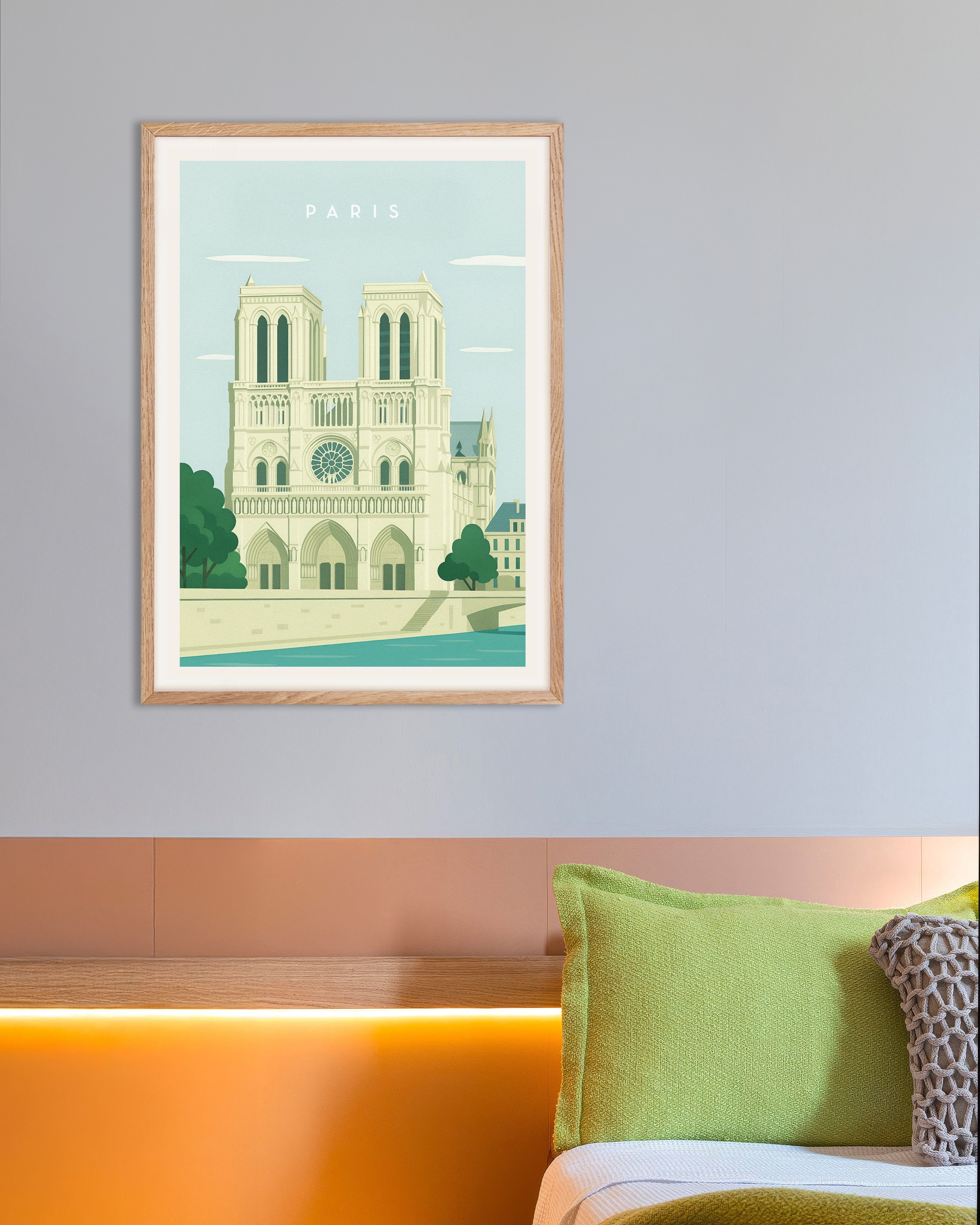 Poster of Paris Notre-Dame Wall Art Print, with natural wooden frame