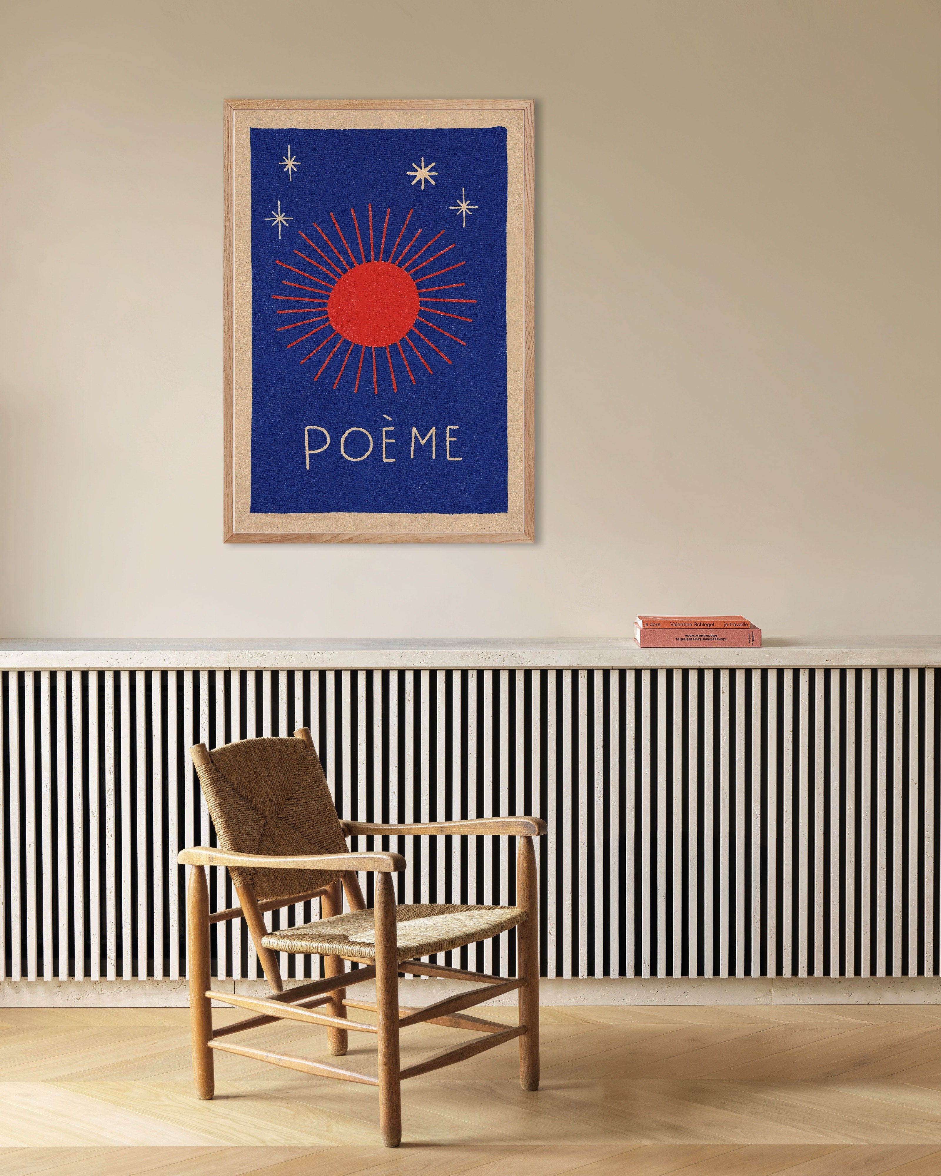 Poster of Poème - Sun and Stars Poster, with natural wooden frame