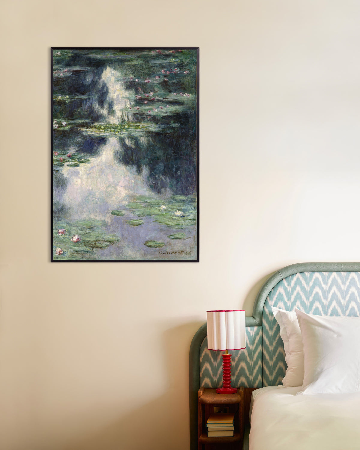 Claude Monet’n Lampi ja lumpeet (1907) -juliste metallikehyksessä