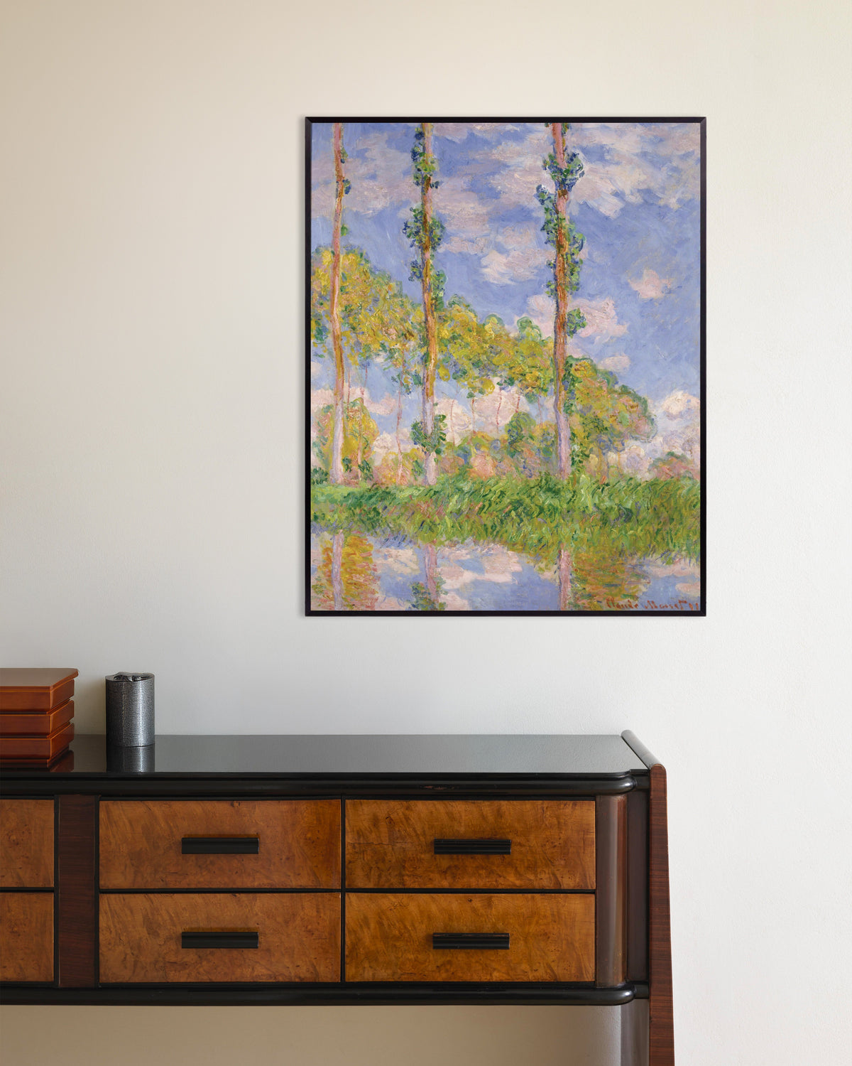Claude Monet’n Poppelit auringossa (1891) -juliste metallikehyksessä