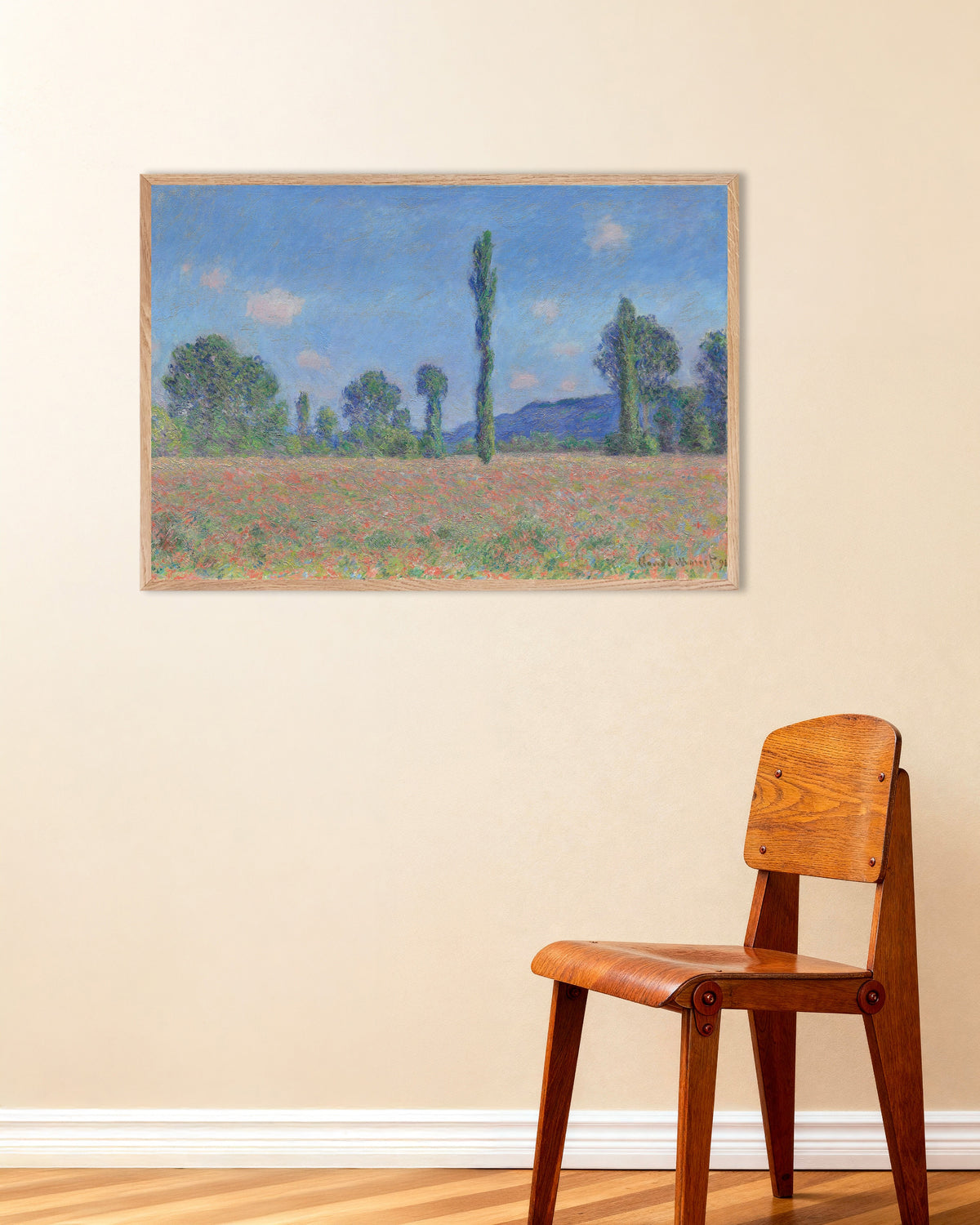 Claude Monet’n Unikkopelto, Giverny (1890) -juliste luonnonvärisessä puukehyksessä