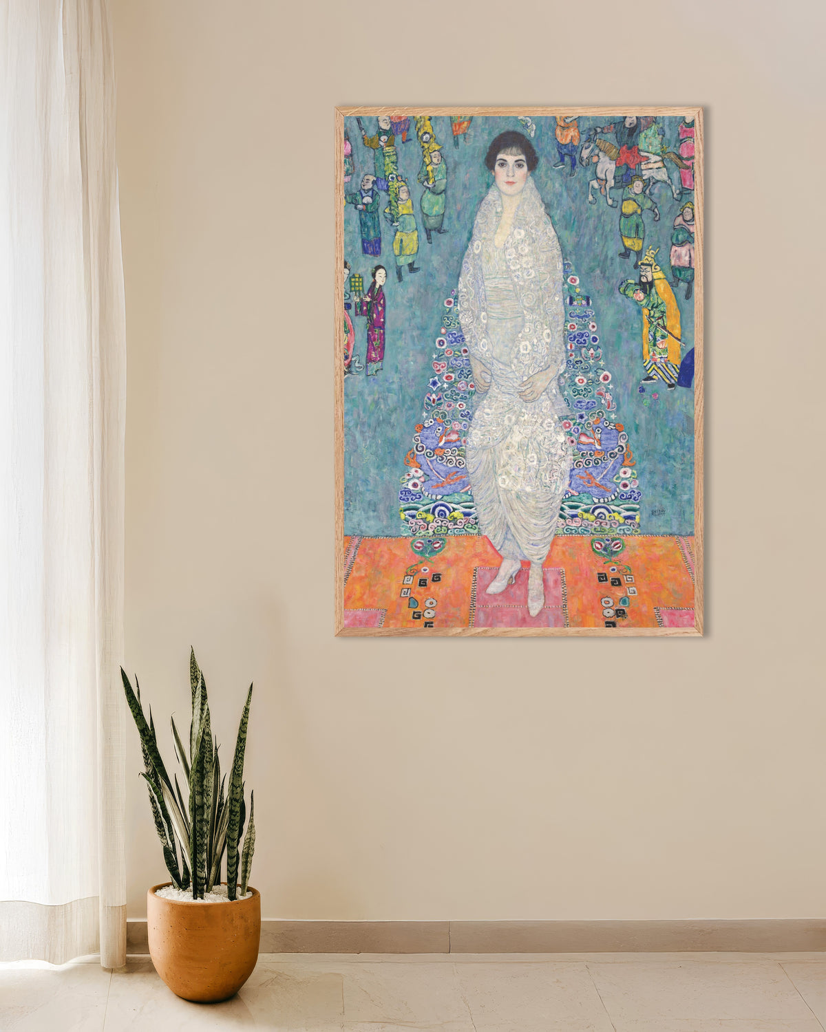 Gustav Klimtin Elisabeth Ledererin muotokuva (1914–1916) -juliste luonnonvärisessä puukehyksessä