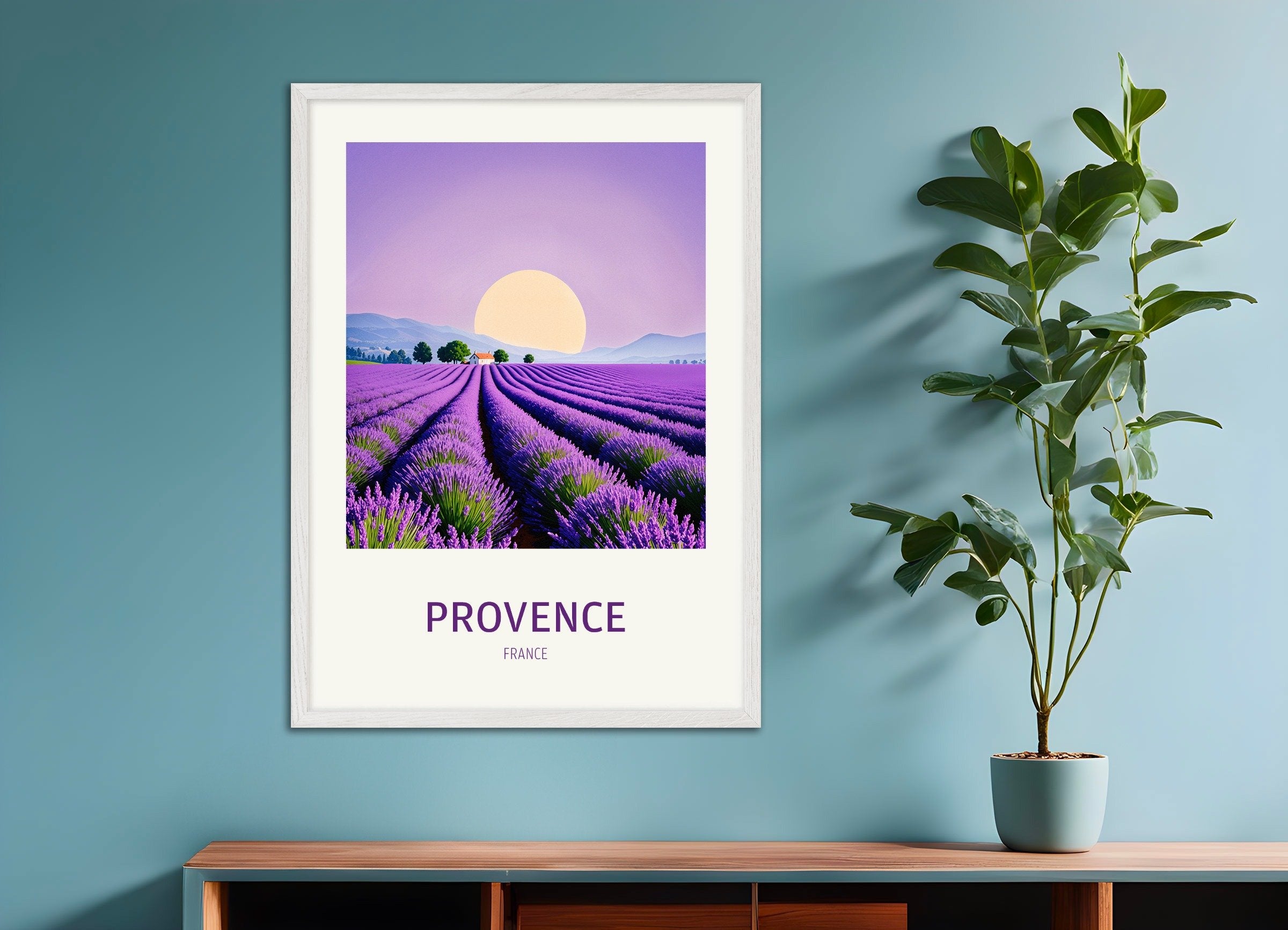 Juliste Provencesta, valkoisella puukehyksellä