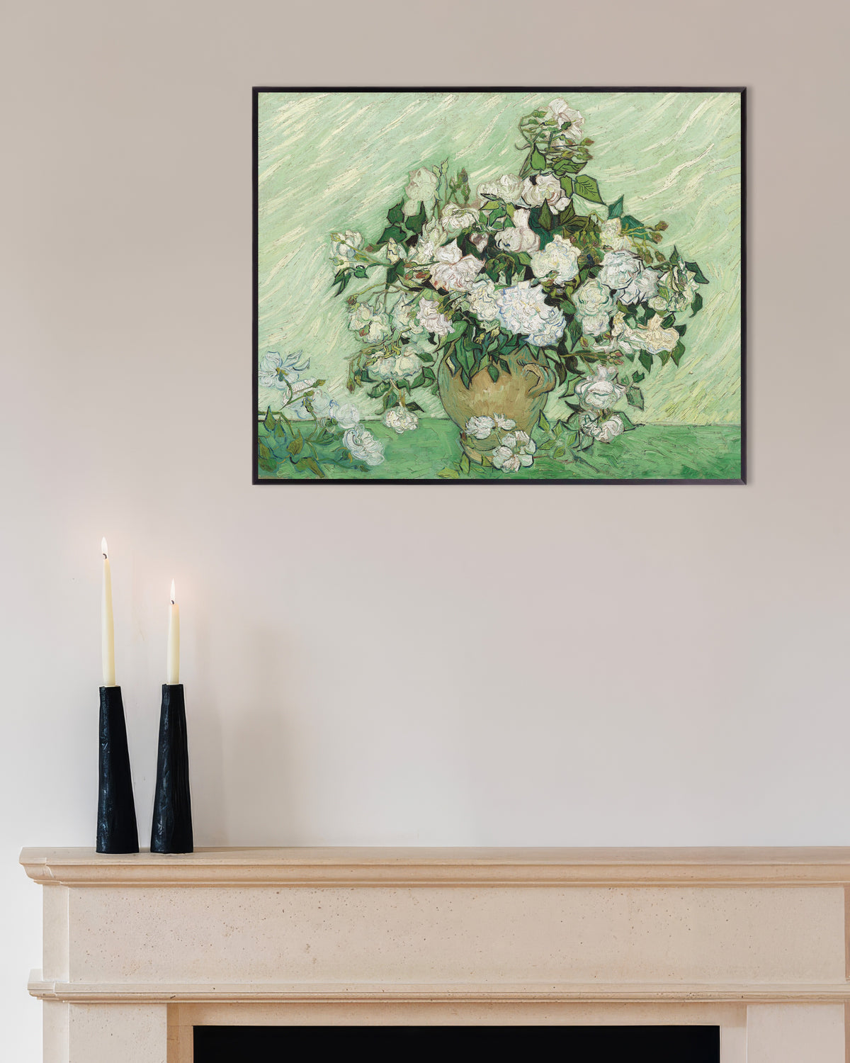 Juliste teoksesta Ruusut (1890), Vincent van Gogh, metallikehyksellä