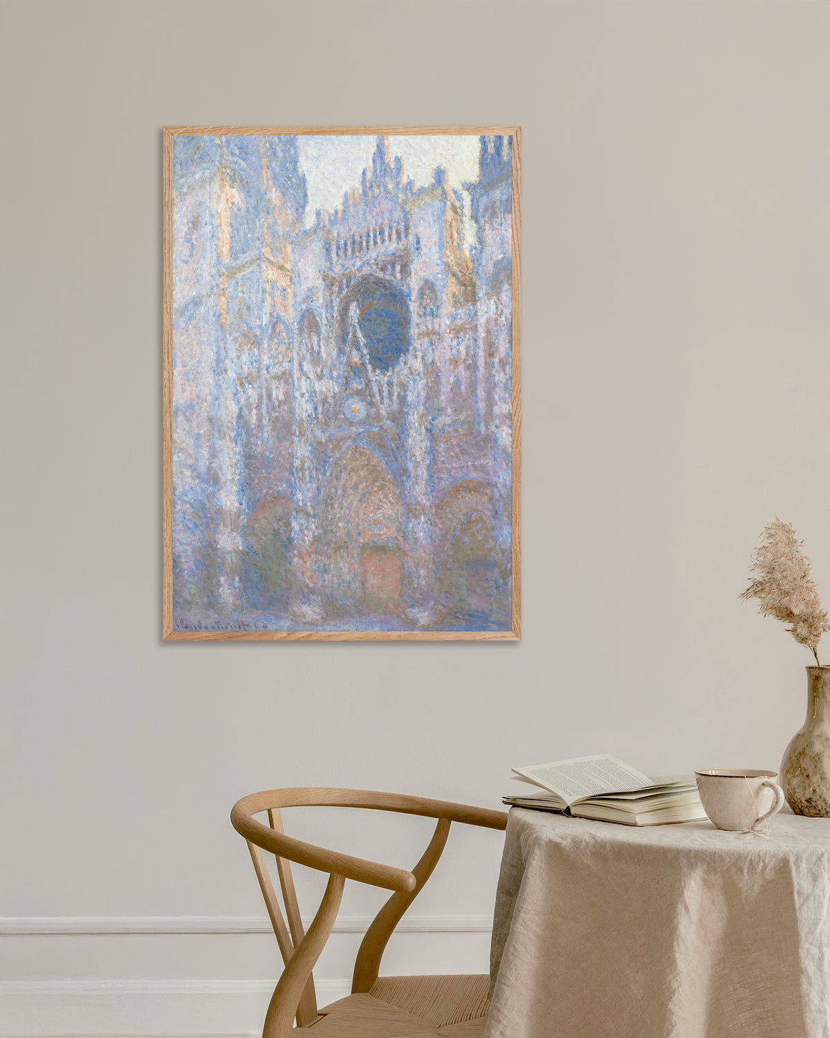 Claude Monet’n Rouenin katedraali, länsijulkisivu (1894) -juliste luonnonvärisessä puukehyksessä