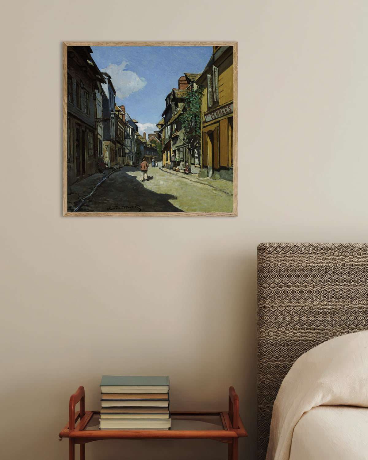 Claude Monet’n Rue de la Bavole, Honfleur (1864) -juliste luonnonvärisessä puukehyksessä