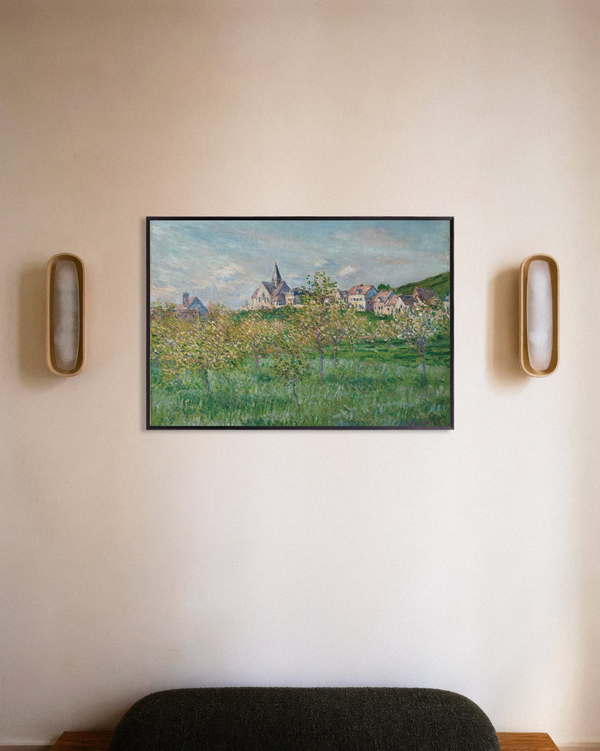 Claude Monet’n Kevät Givernyssä, iltapäivä (1885) -juliste metallikehyksessä