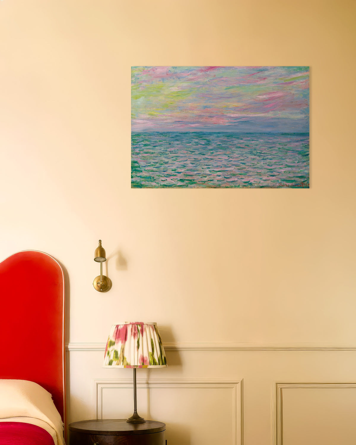 Claude Monet’n Auringonlasku Pourvillessa, aava meri (1882) -juliste