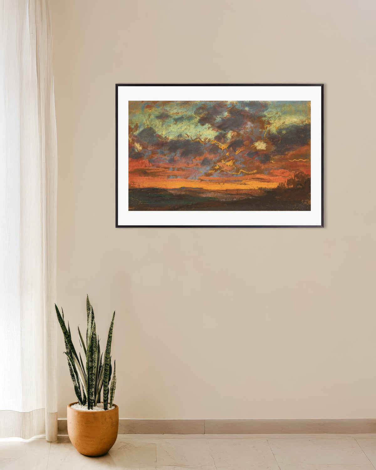 Claude Monet’n Auringonlasku (n. 1868) -juliste metallikehyksessä